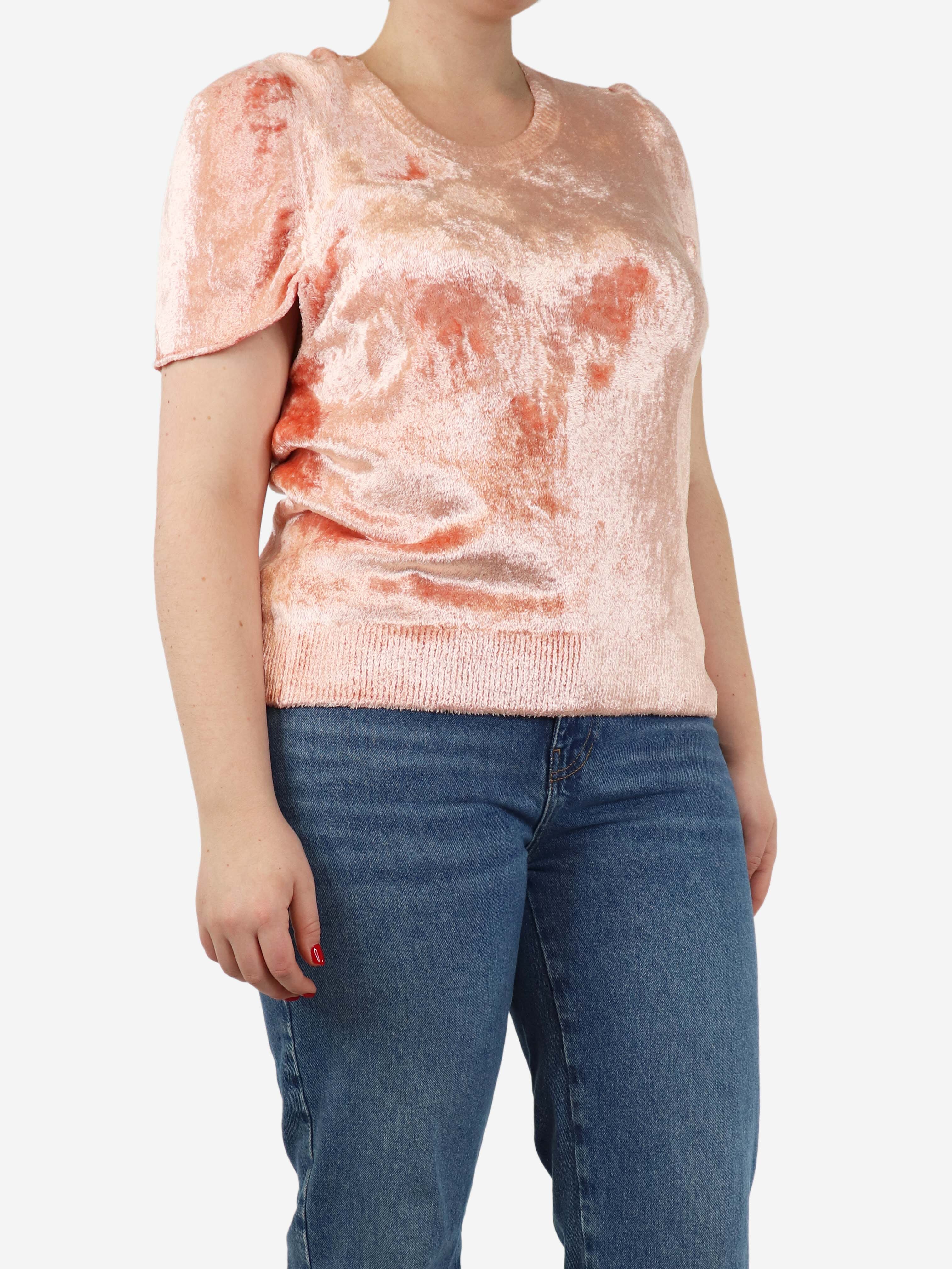Pink short-sleeved velvet sweater - size M - Image 2