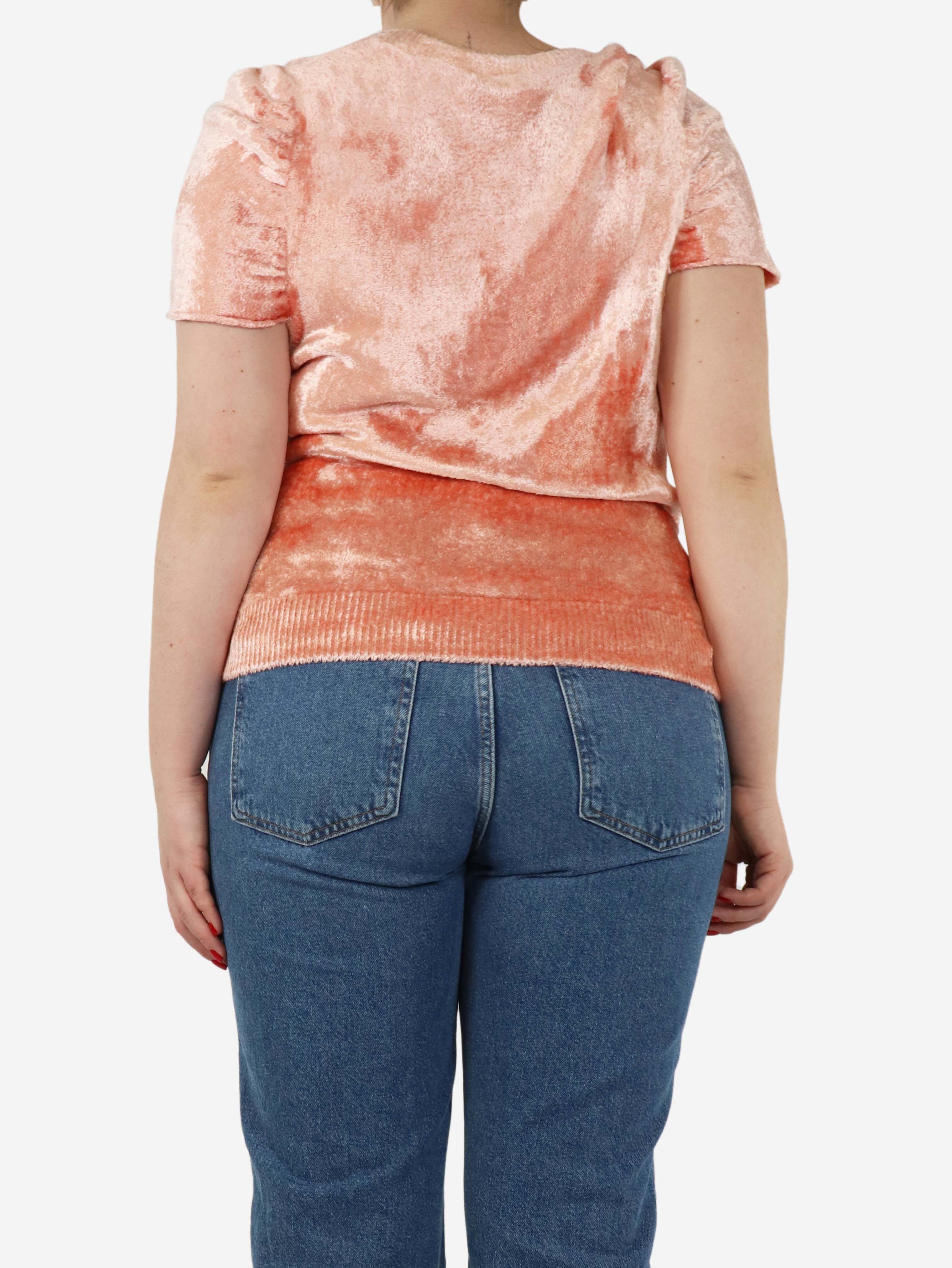 Pink short-sleeved velvet sweater - size M - Image 3