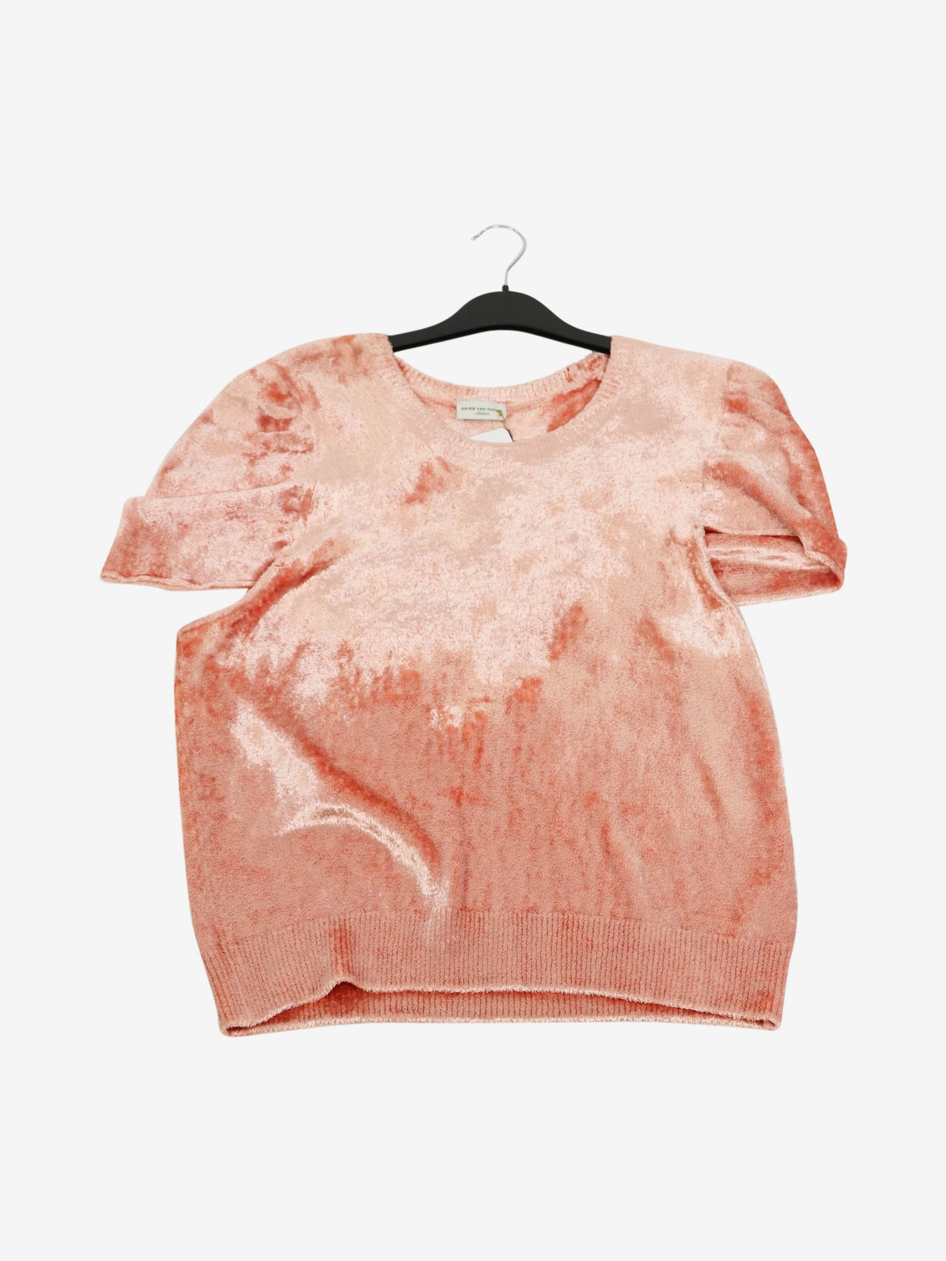 Pink short-sleeved velvet sweater - size M - Image 4