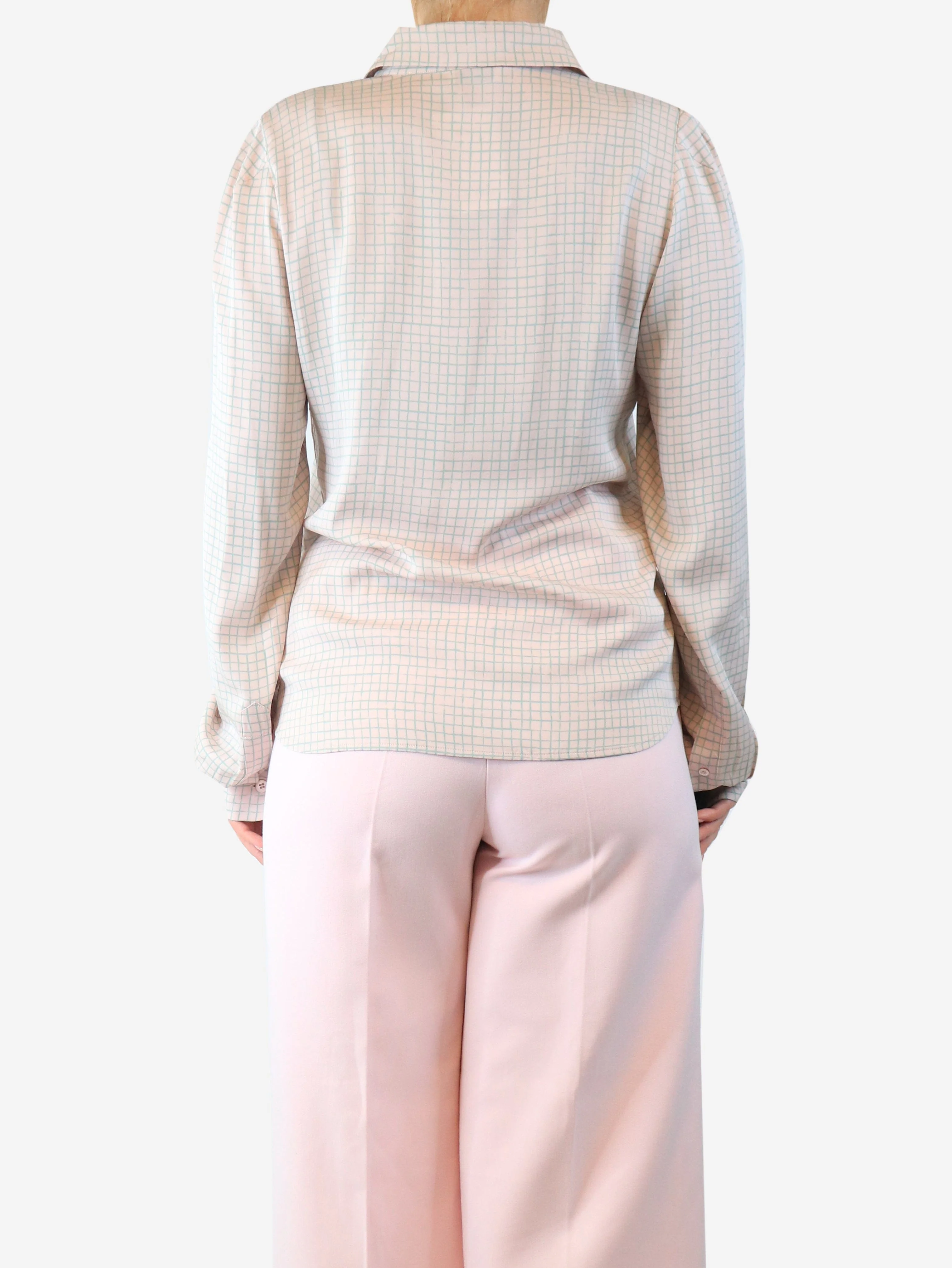 Pink silk grid-check shirt - size UK 12 - Image 2