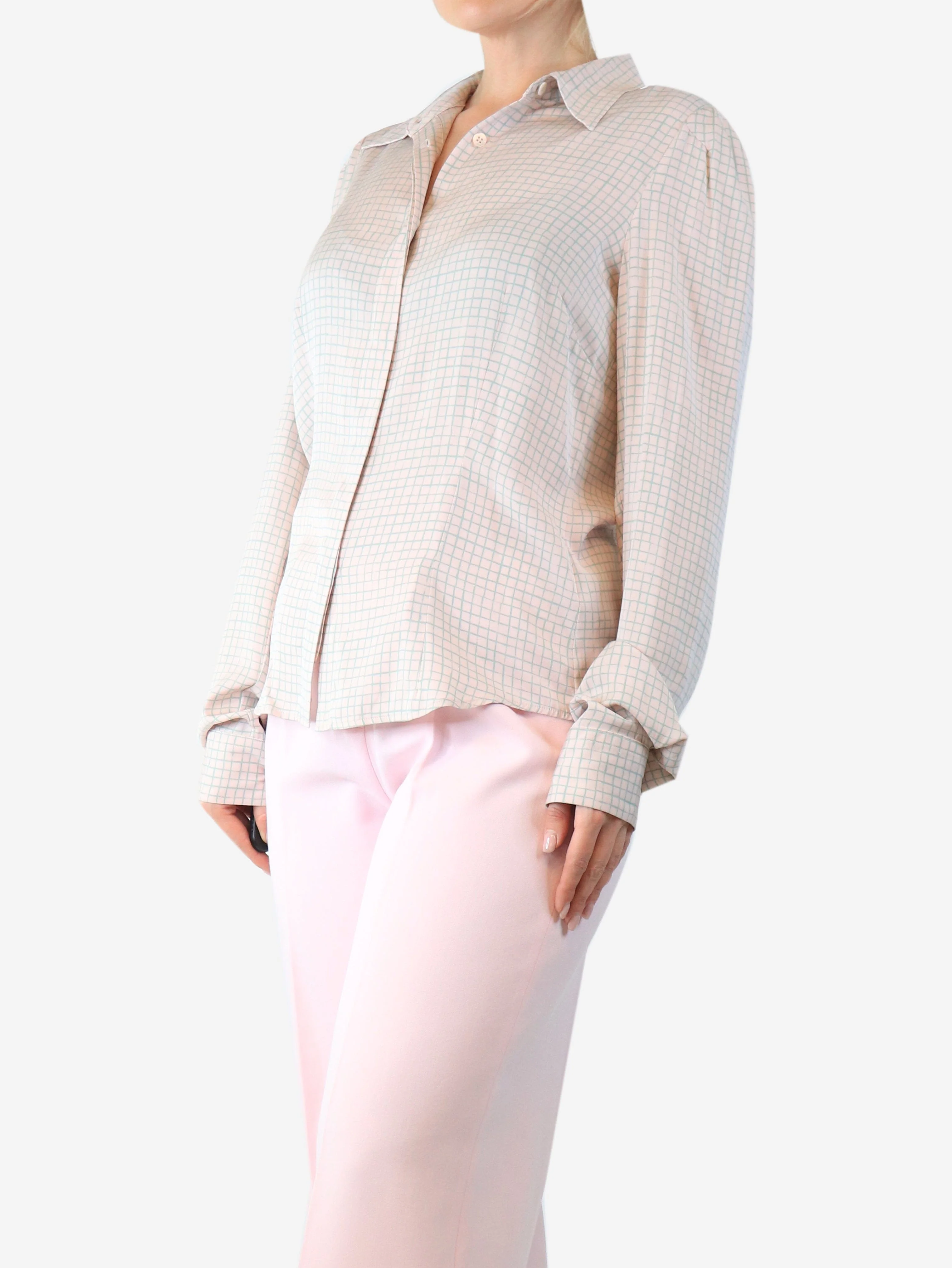 Pink silk grid-check shirt - size UK 12 - Image 3