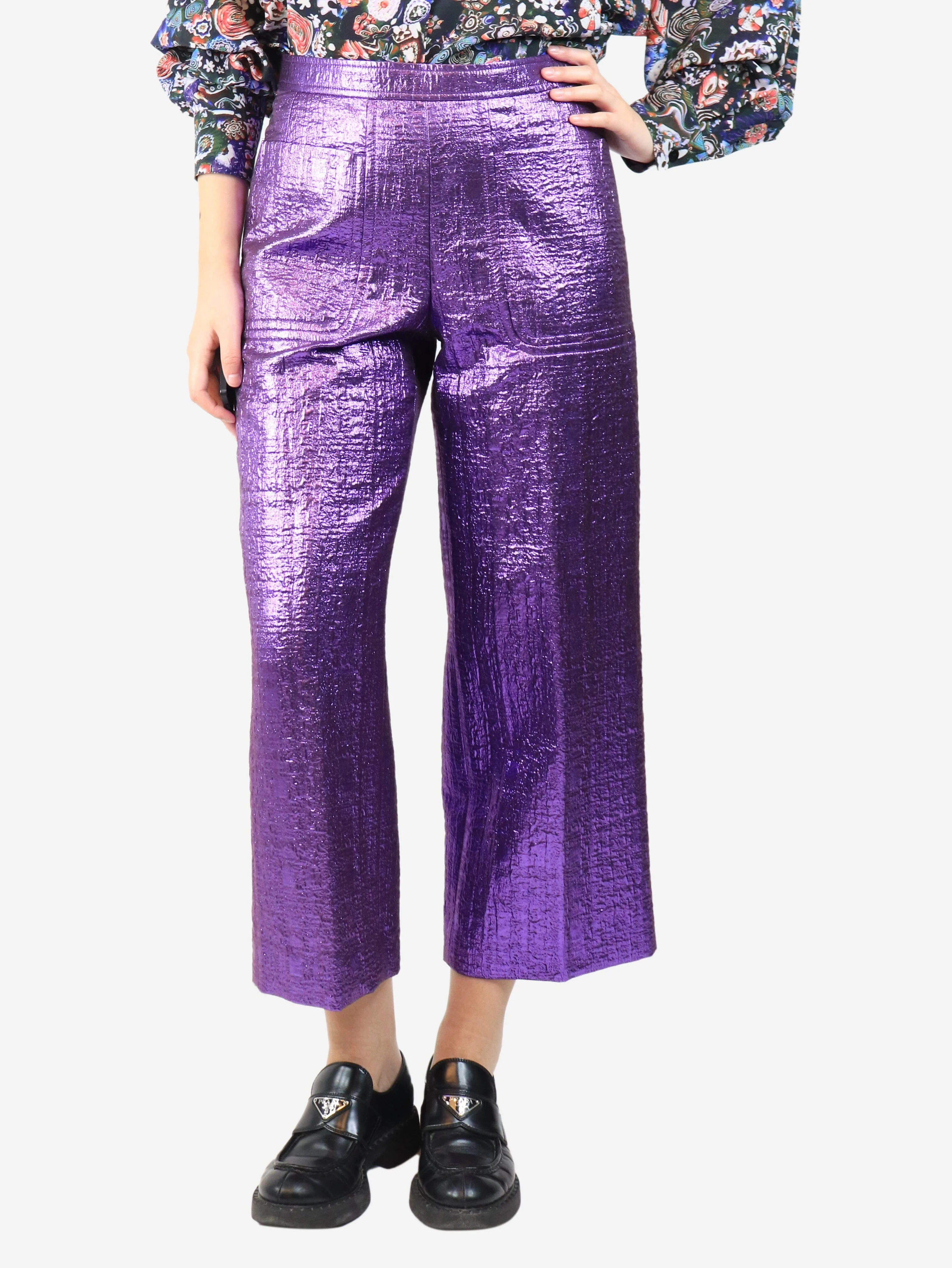 Purple metallic lurex trousers - size UK 10
