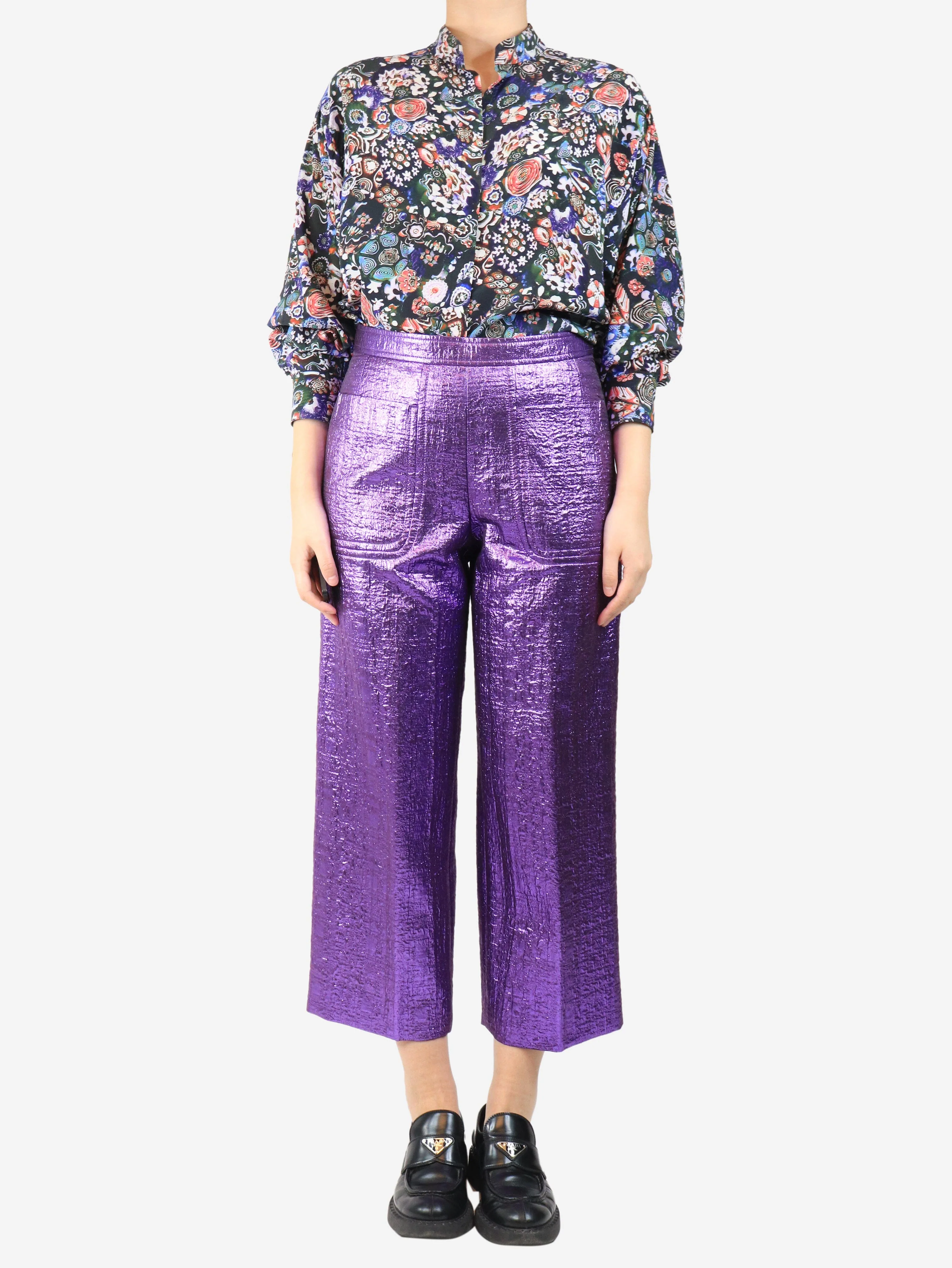 Purple metallic lurex trousers - size UK 10 - Image 2