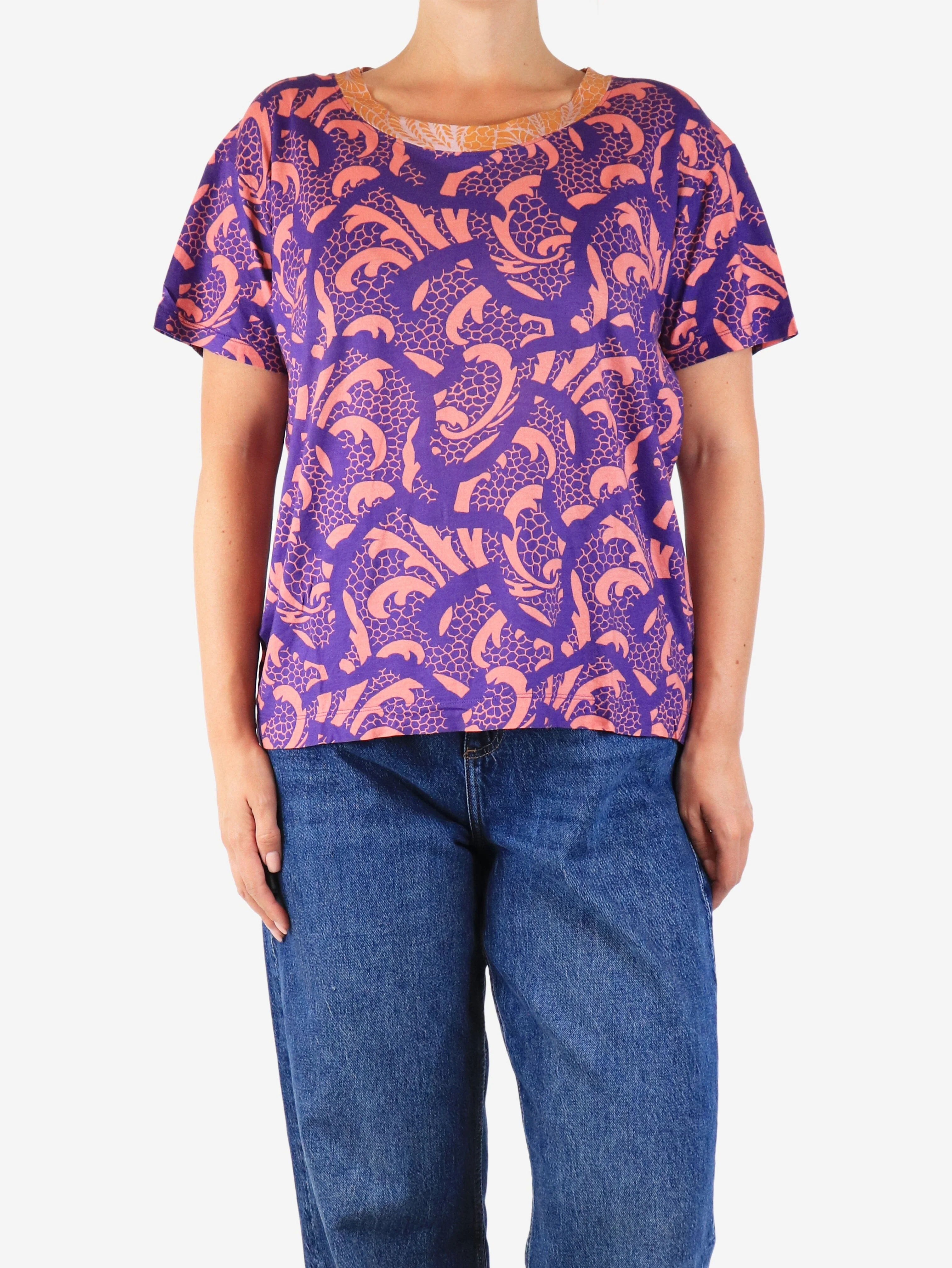 Purple printed cotton top - size L