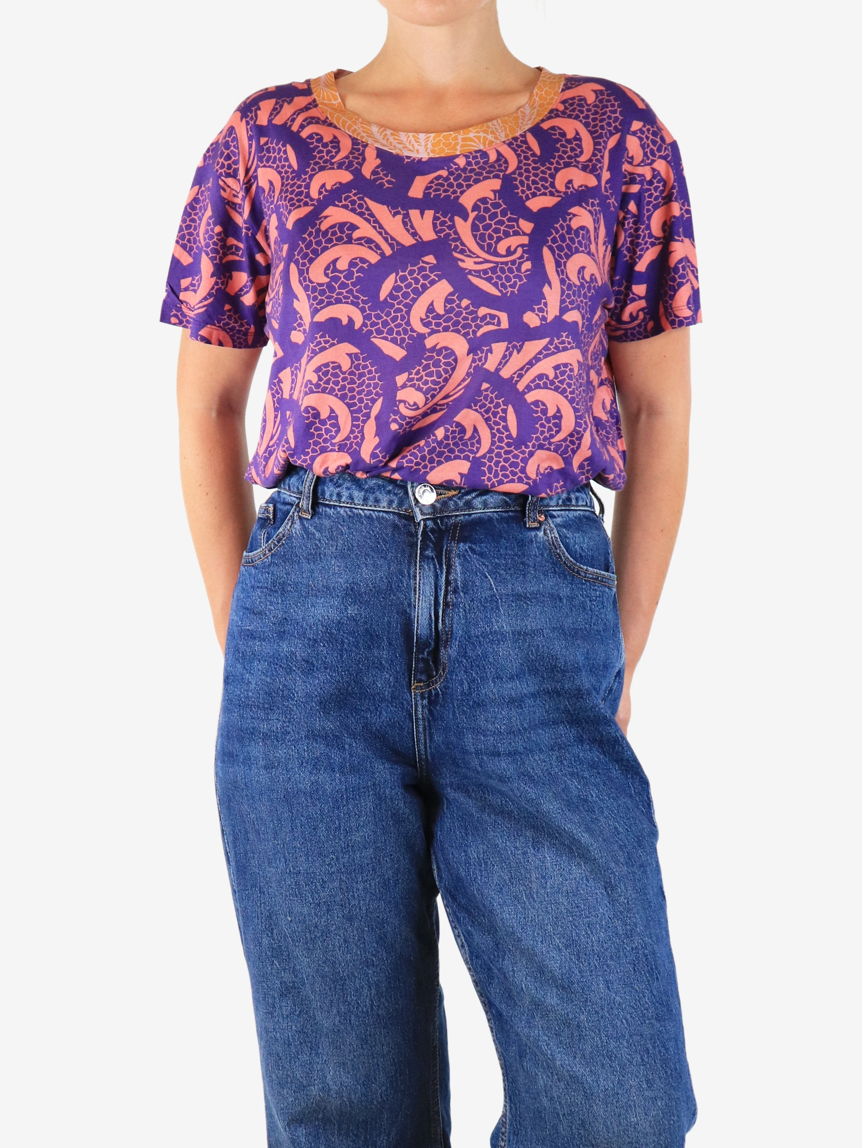 Purple printed cotton top - size L - Image 3