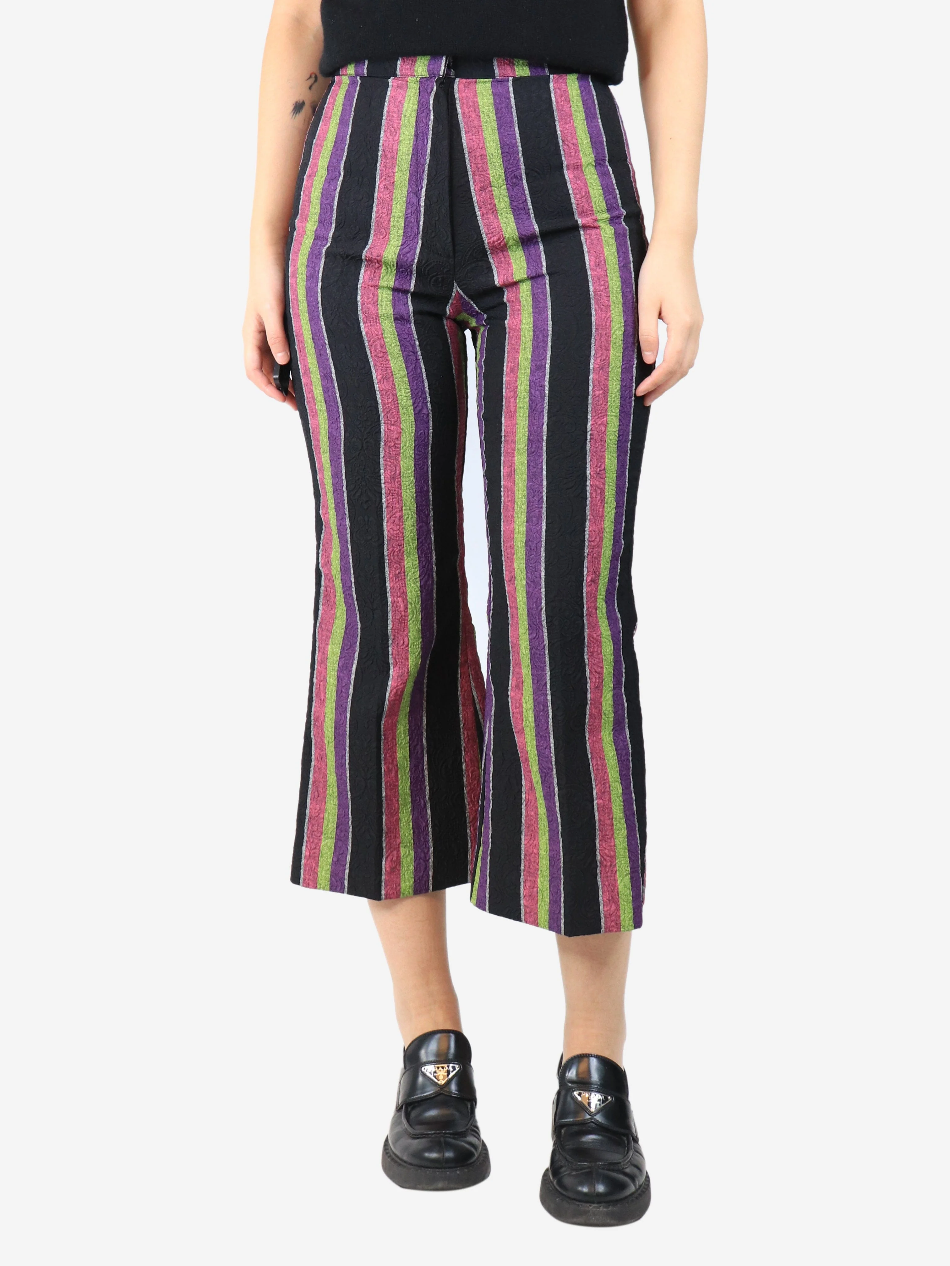 Black striped cloque trousers - size UK 10
