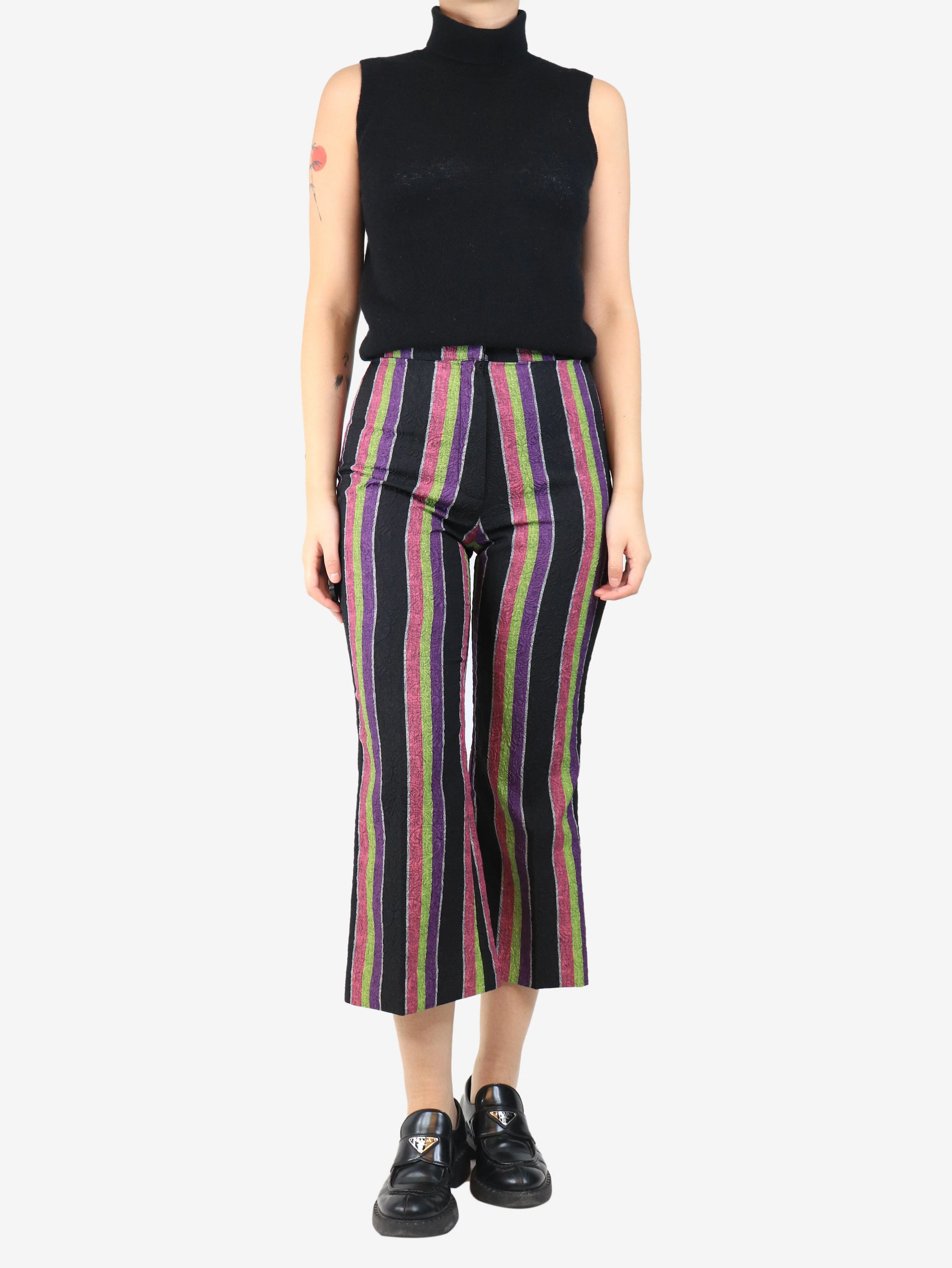 Black striped cloque trousers - size UK 10 - Image 2