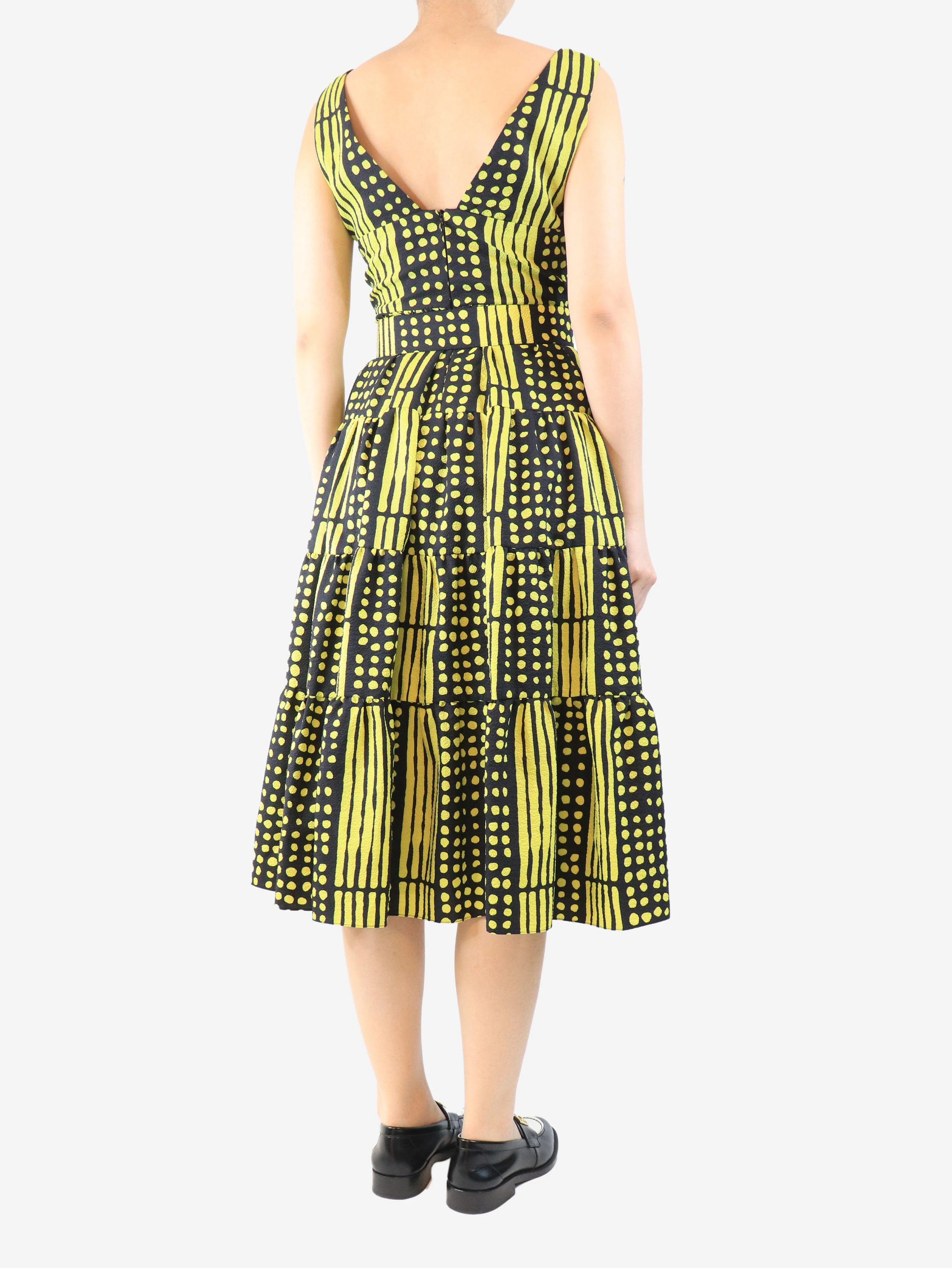 Yellow and black tiered midi dress - size UK 10 - Image 2