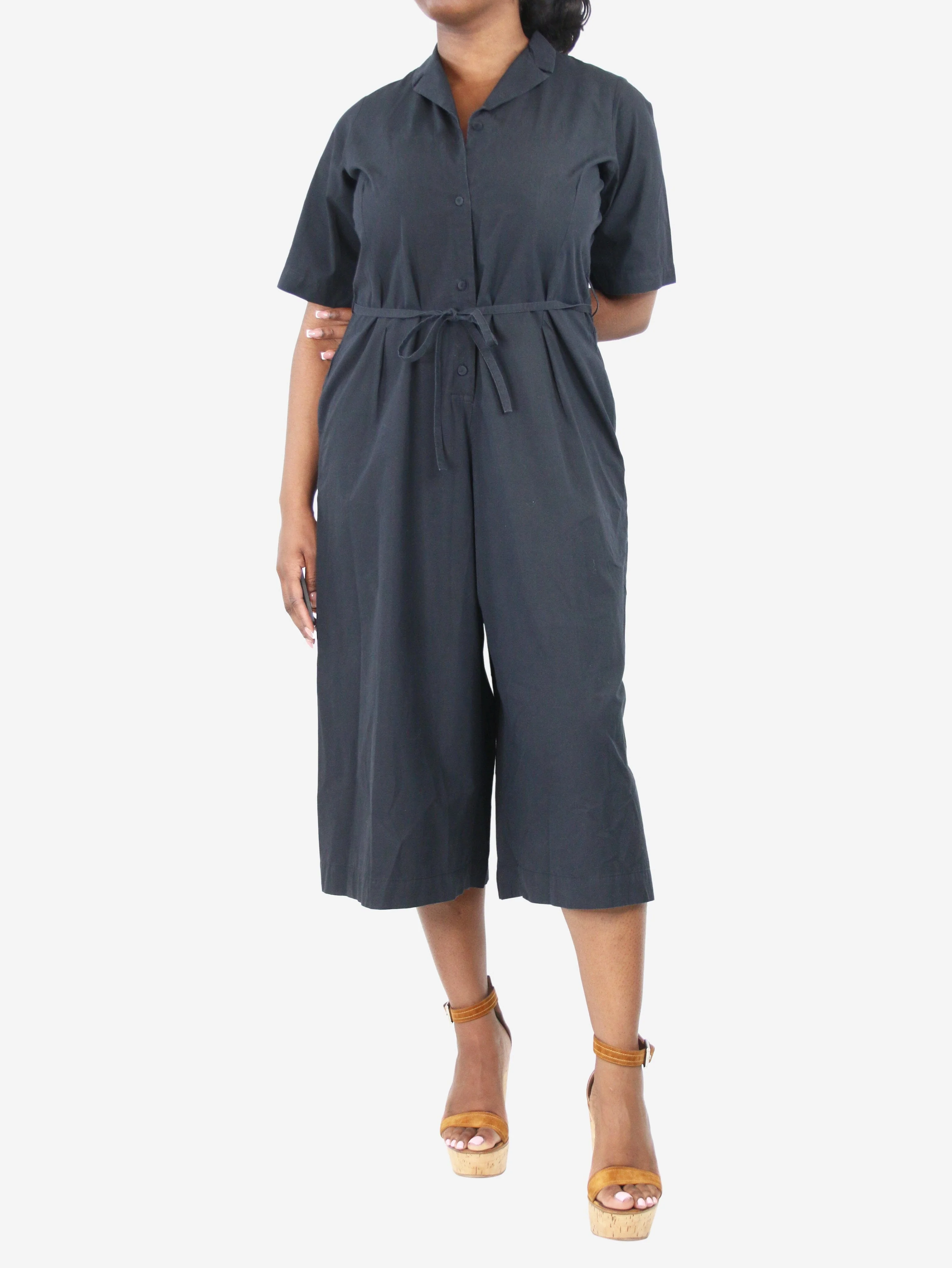 Black short-sleeved wide-leg jumpsuit - size L - Image 4