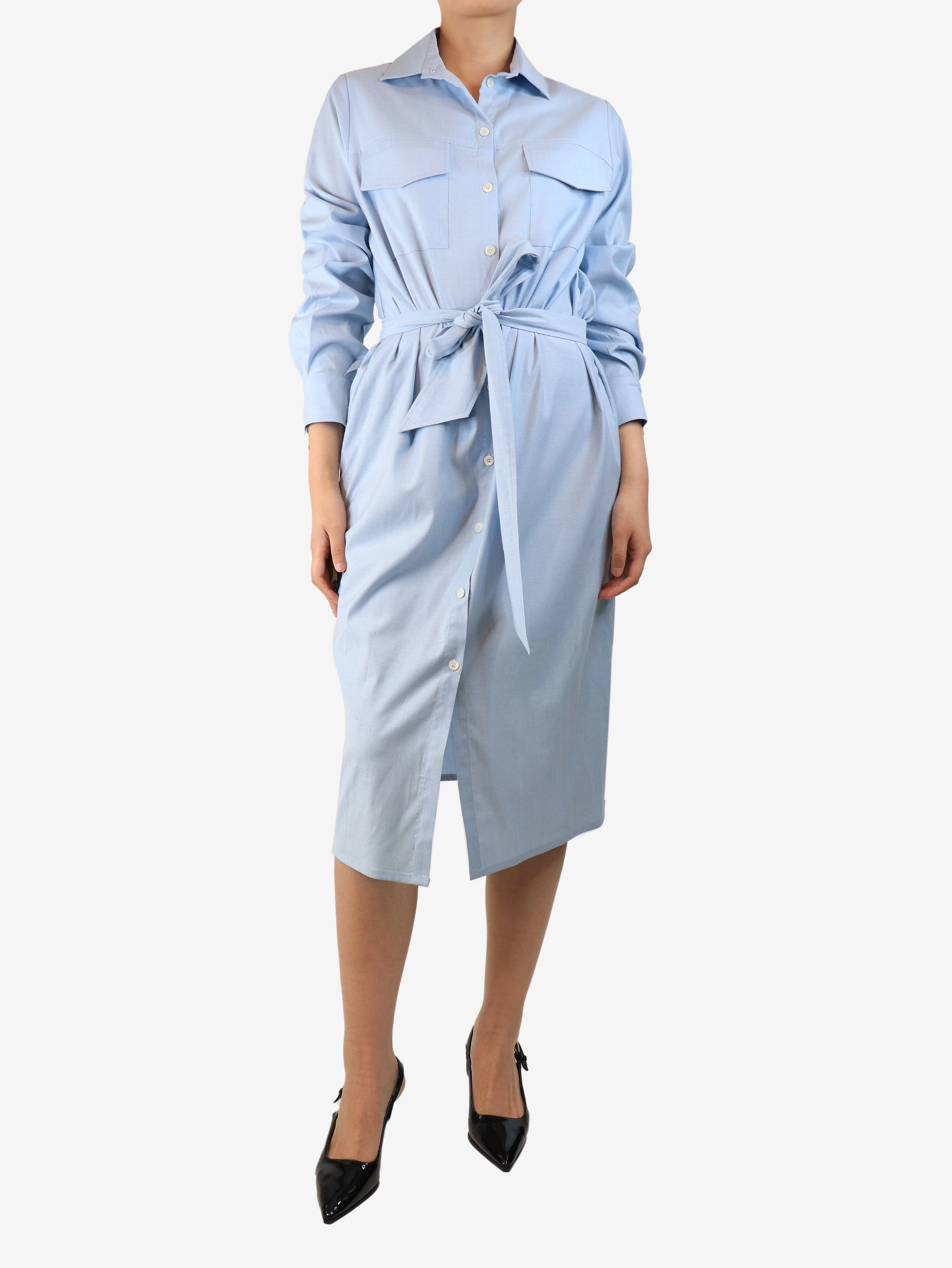 Light blue belted midi shirt dress - size UK 10 - Image 3