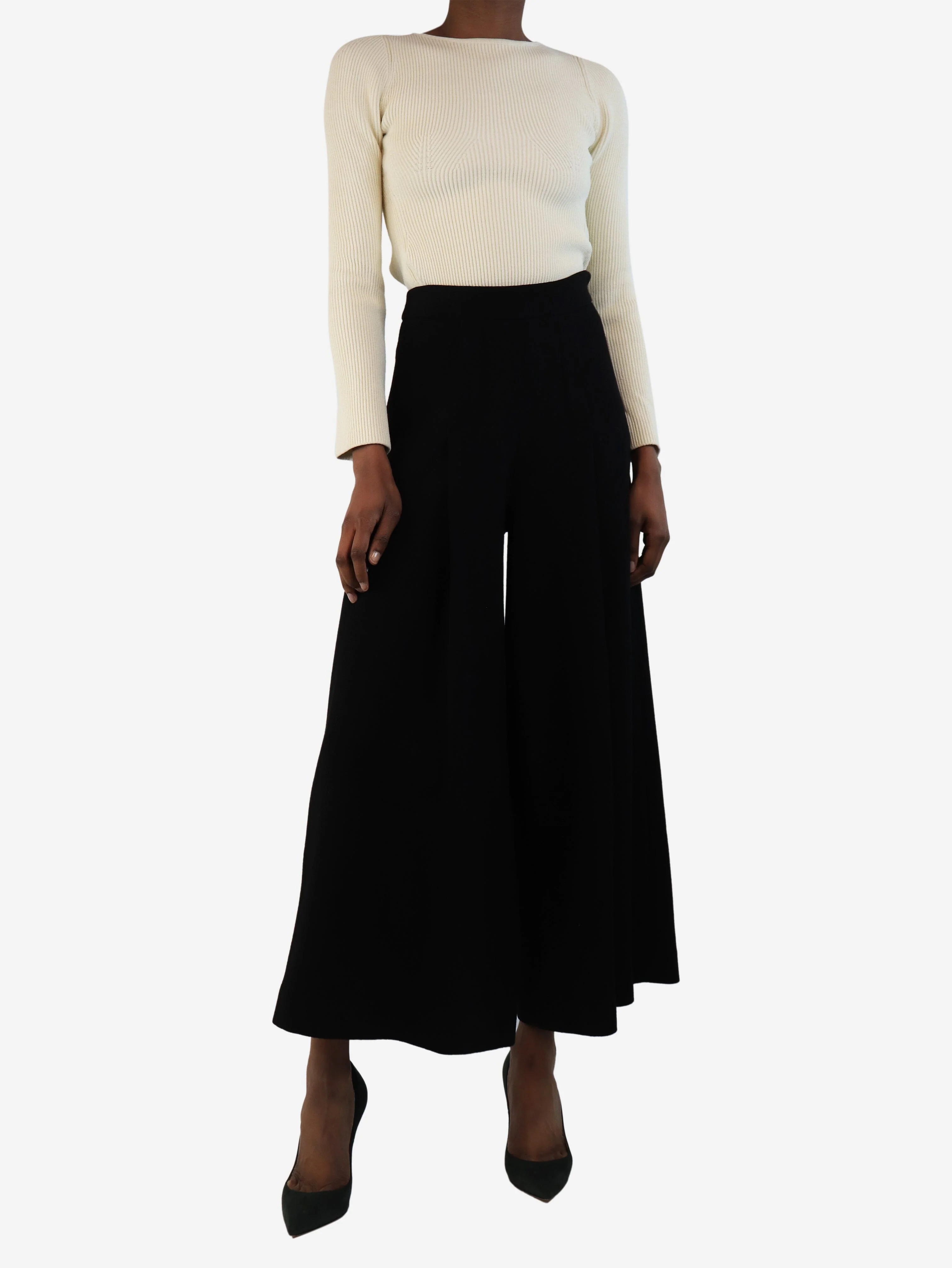 Black crepe wide-leg pants - size UK 6 - Image 2