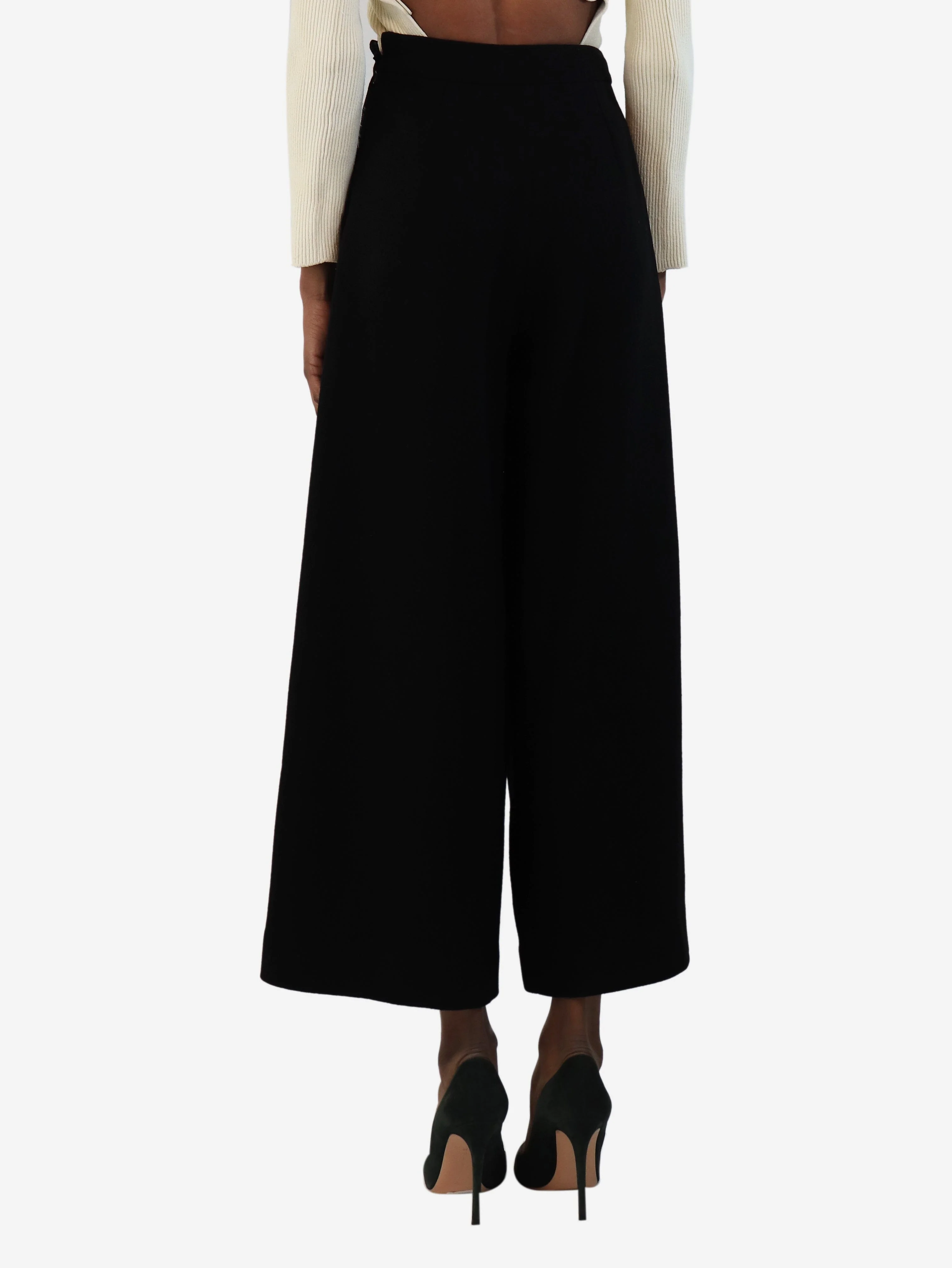 Black crepe wide-leg pants - size UK 6 - Image 3