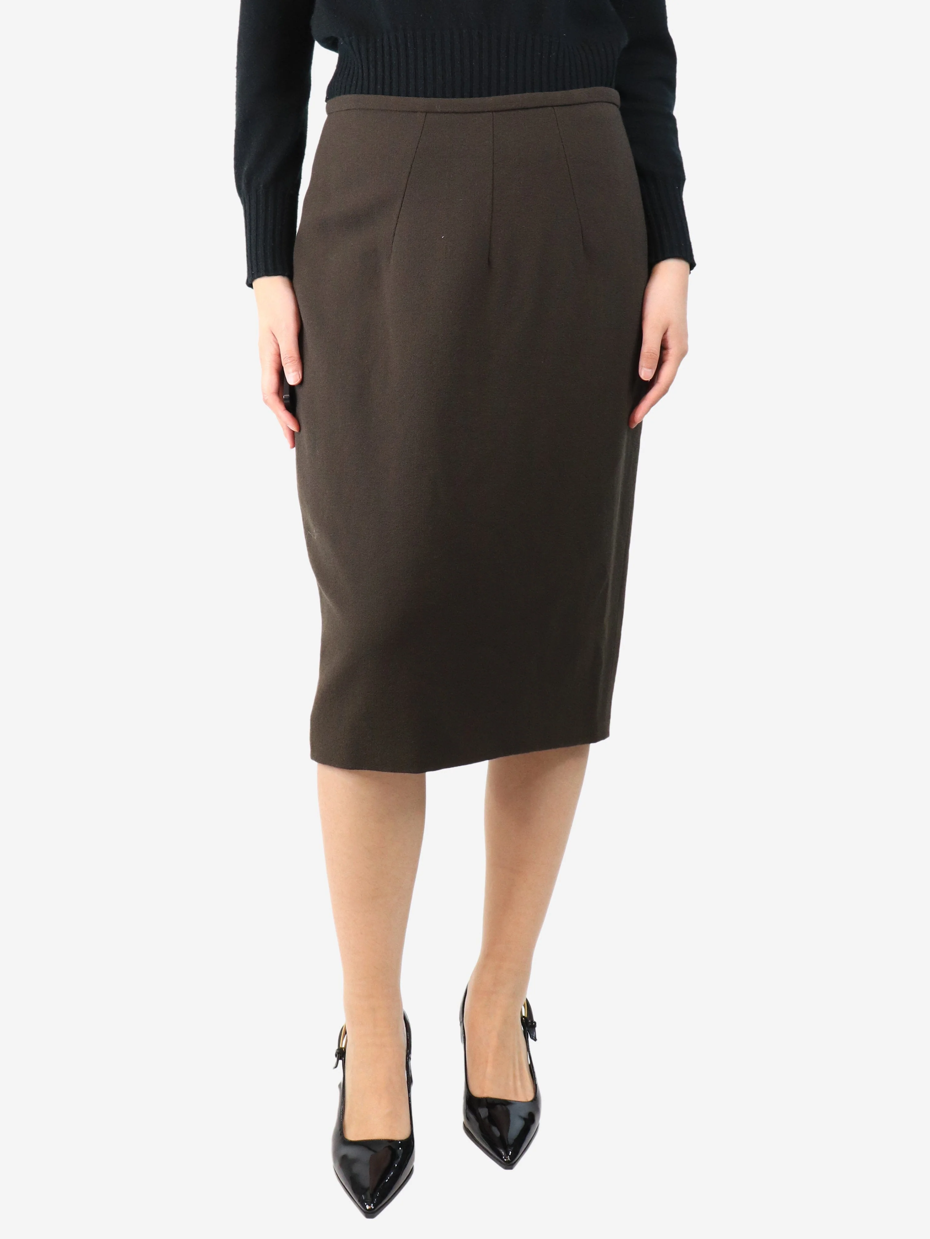 Brown crepe midi skirt - size UK 10