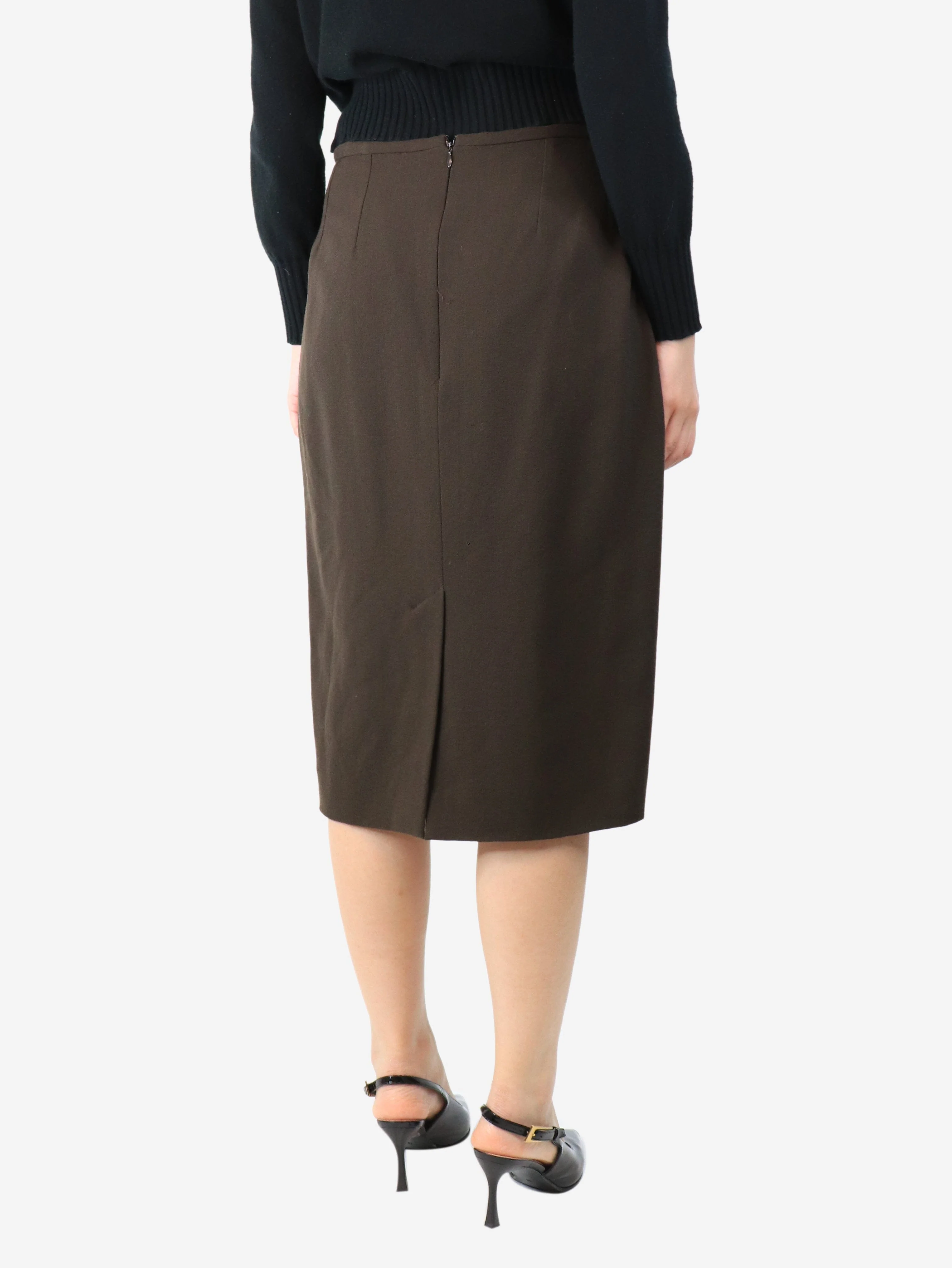 Brown crepe midi skirt - size UK 10 - Image 3