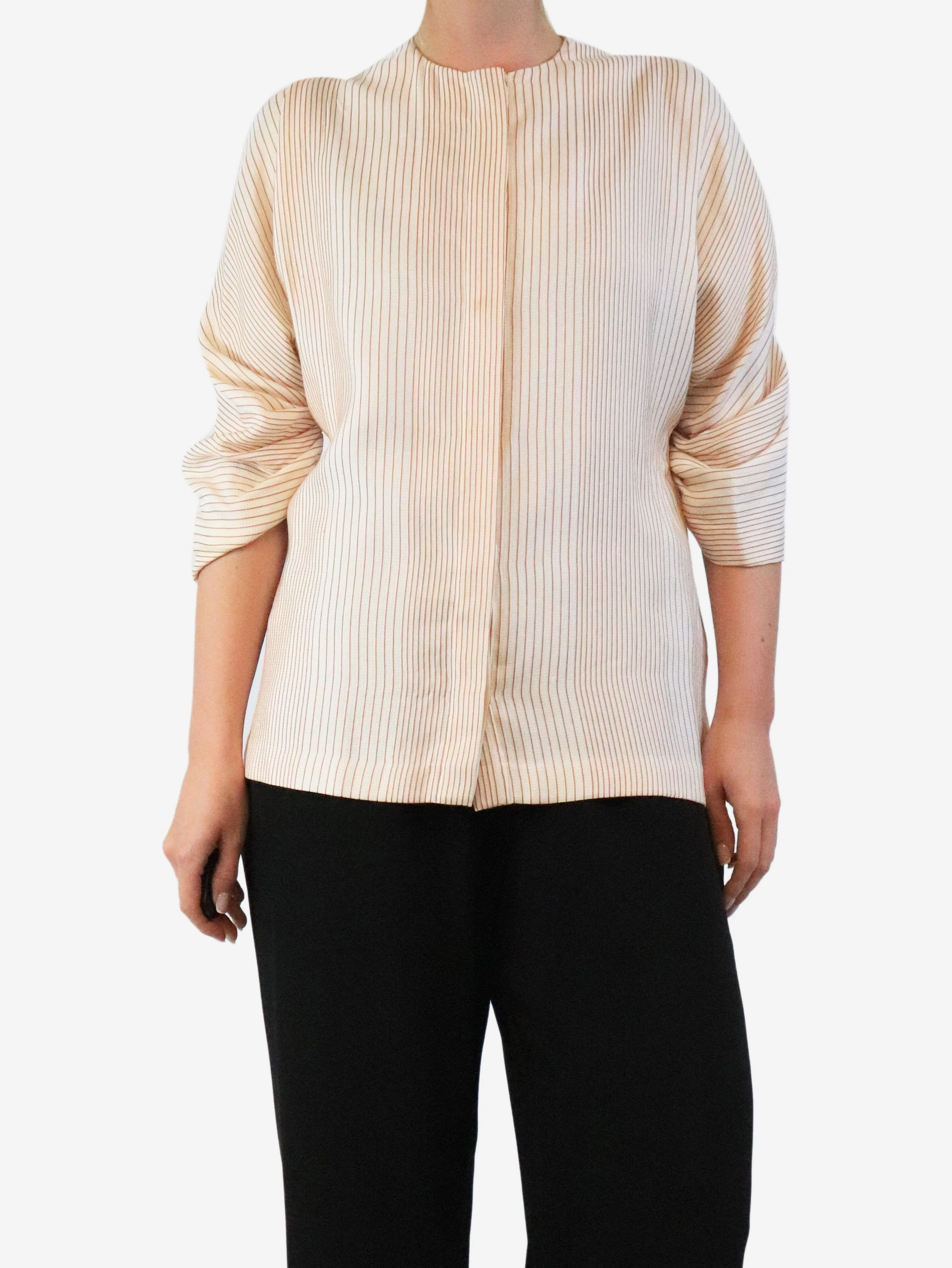 Cream striped silk top - size UK 12