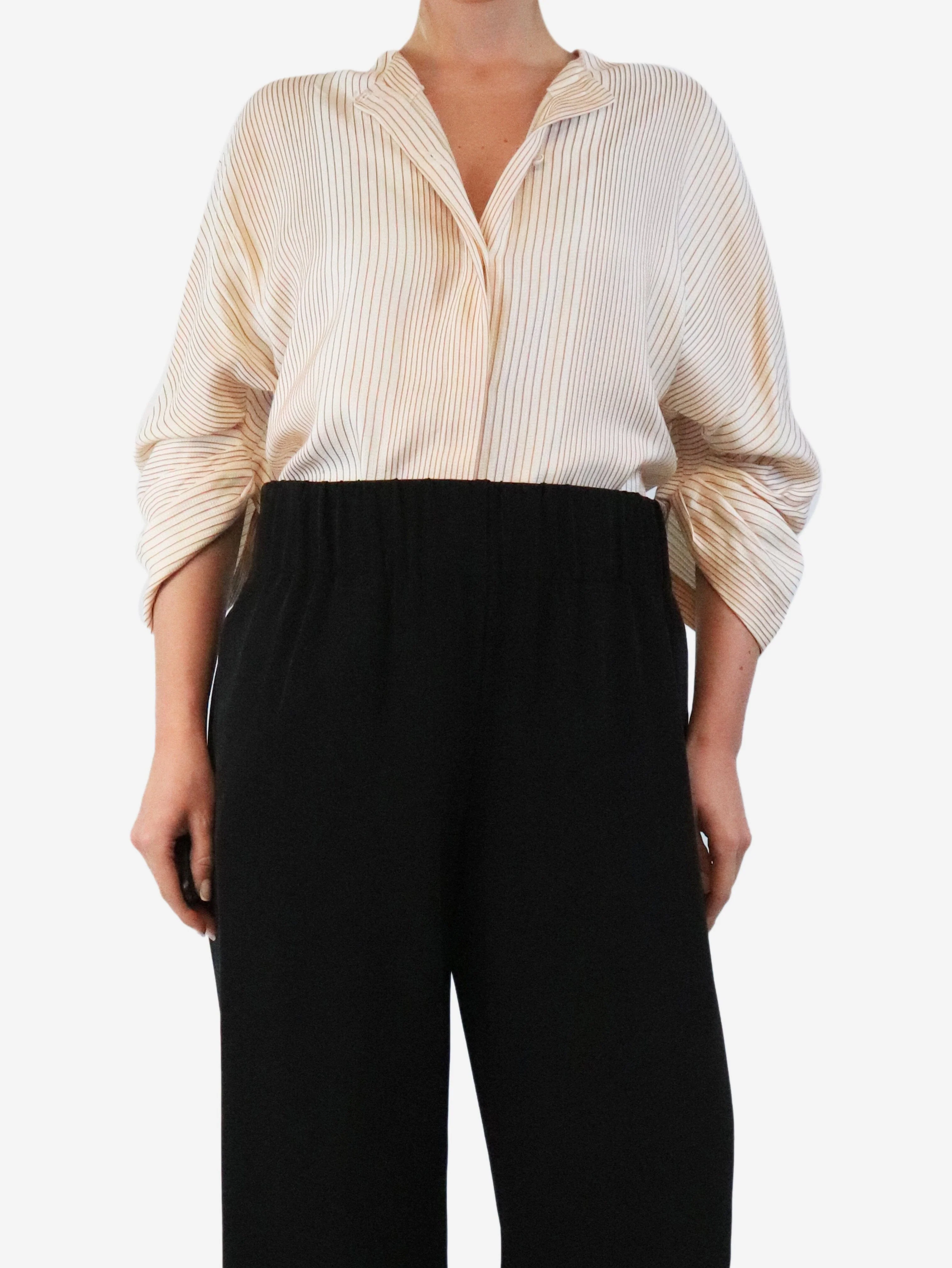 Cream striped silk top - size UK 12 - Image 2