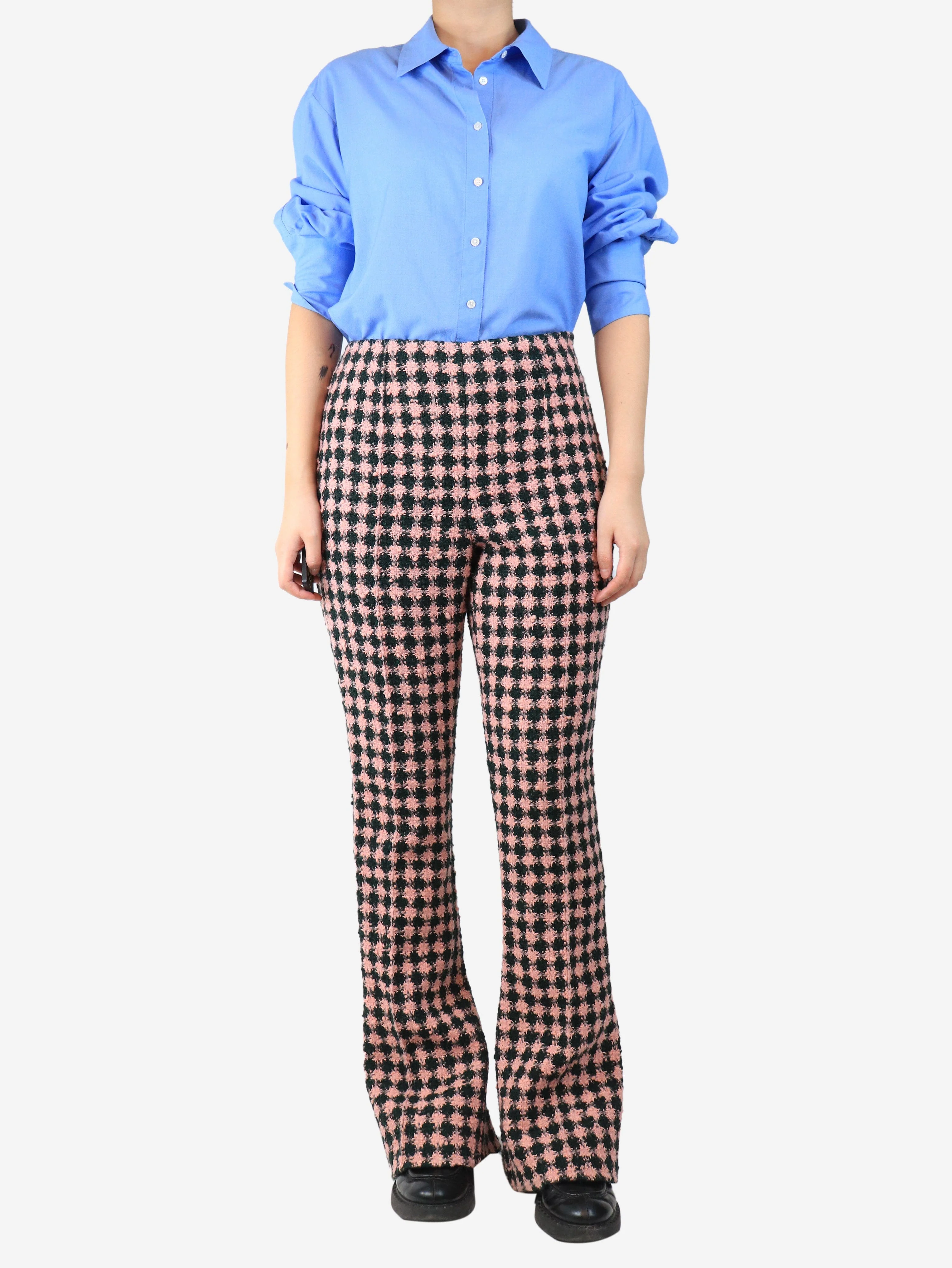 Green and pink tweed kick flare trousers - size UK 12 - Image 2