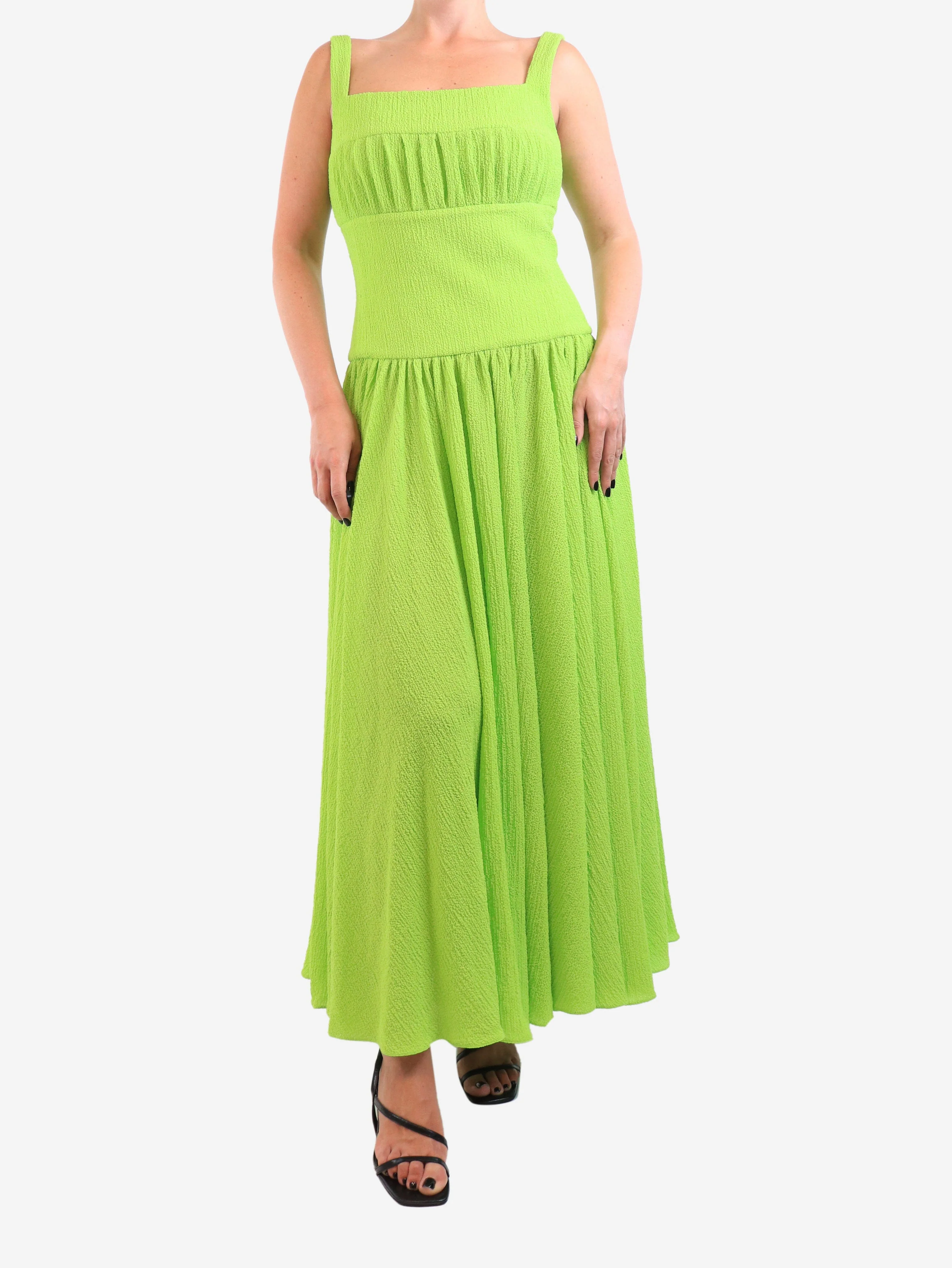 Green sleeveless evening gown - size UK 12
