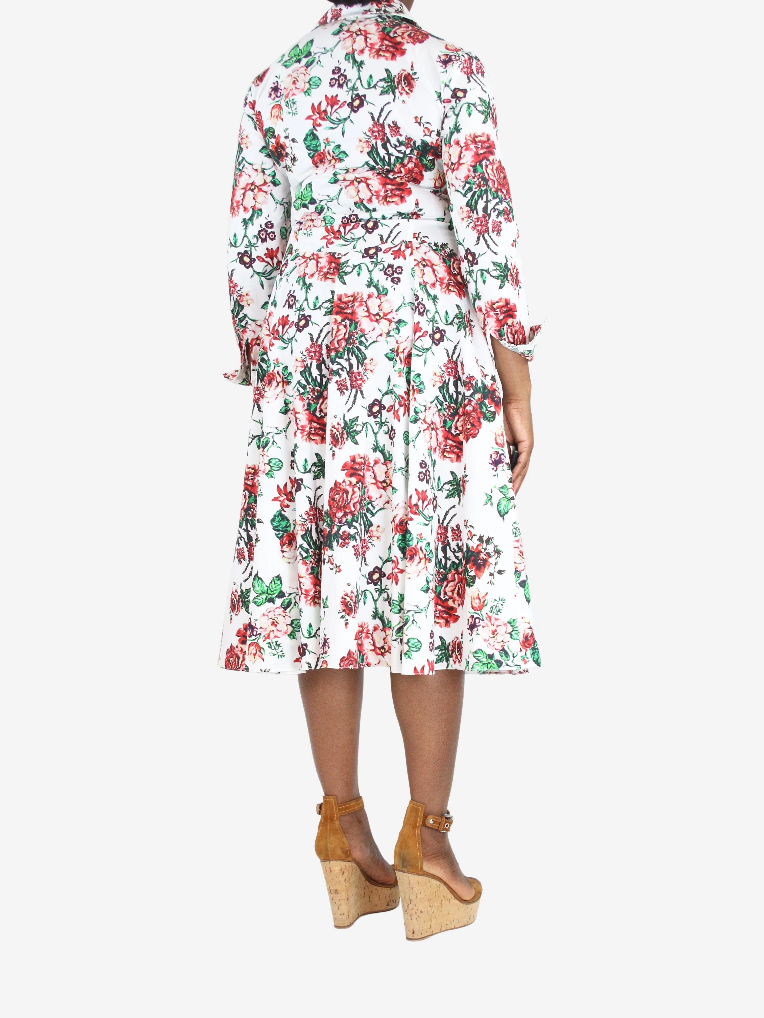 Multi floral-printed pleated cotton midi dress - size UK 14 - Image 2