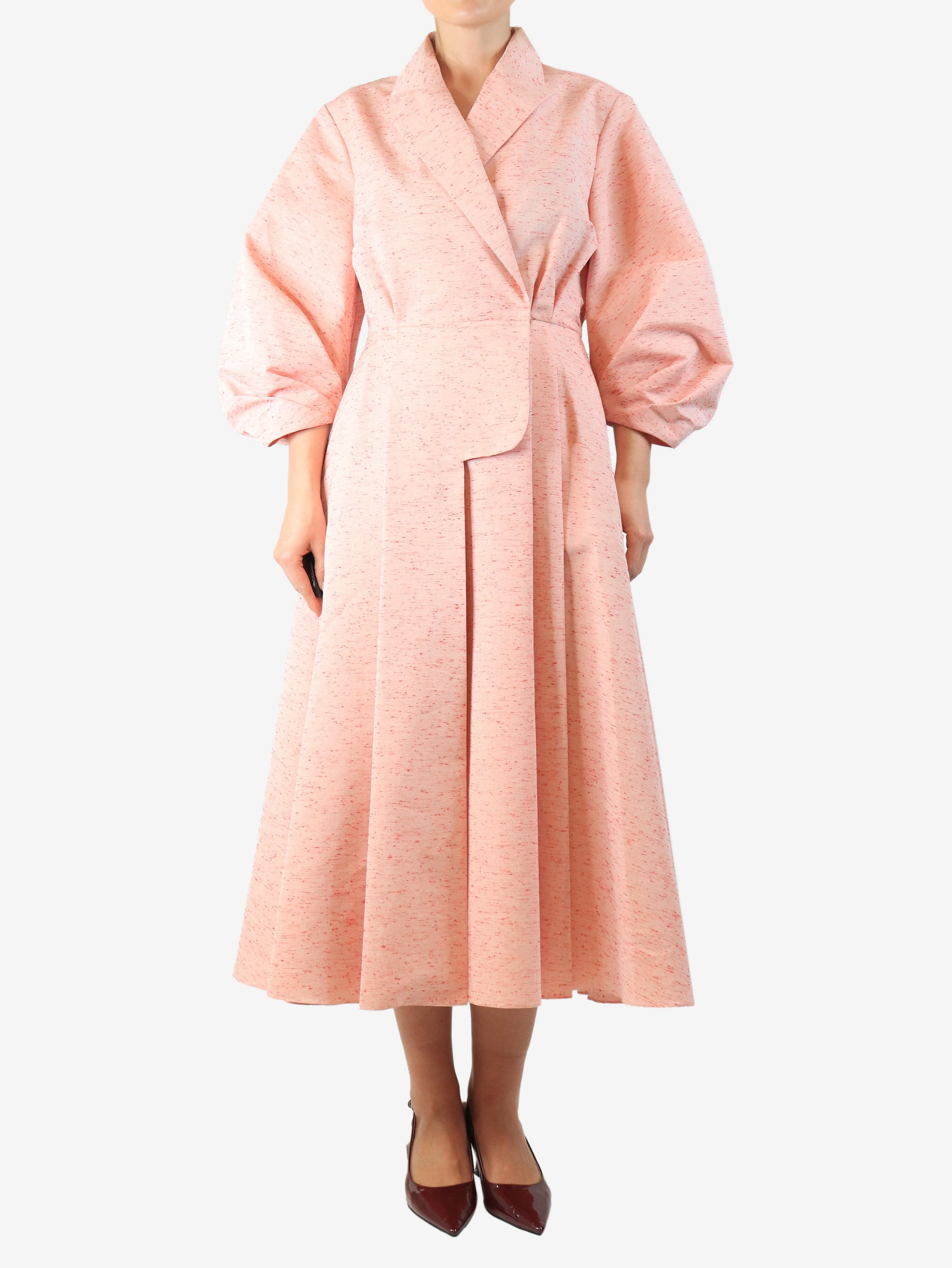 Pink and red fleck pleated midi dress - size UK 12