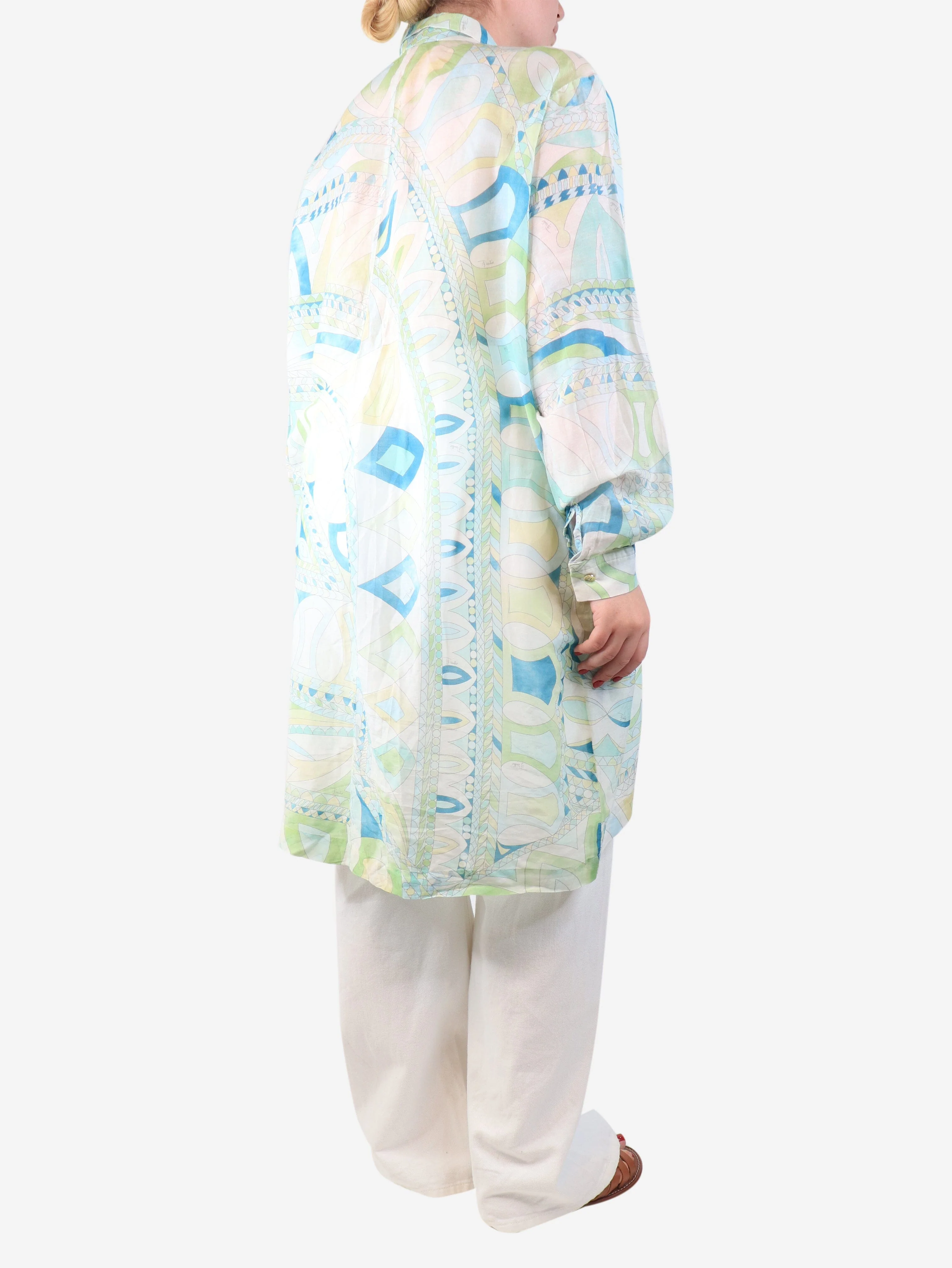Green sheer shirt dress - size UK 12 - Image 2