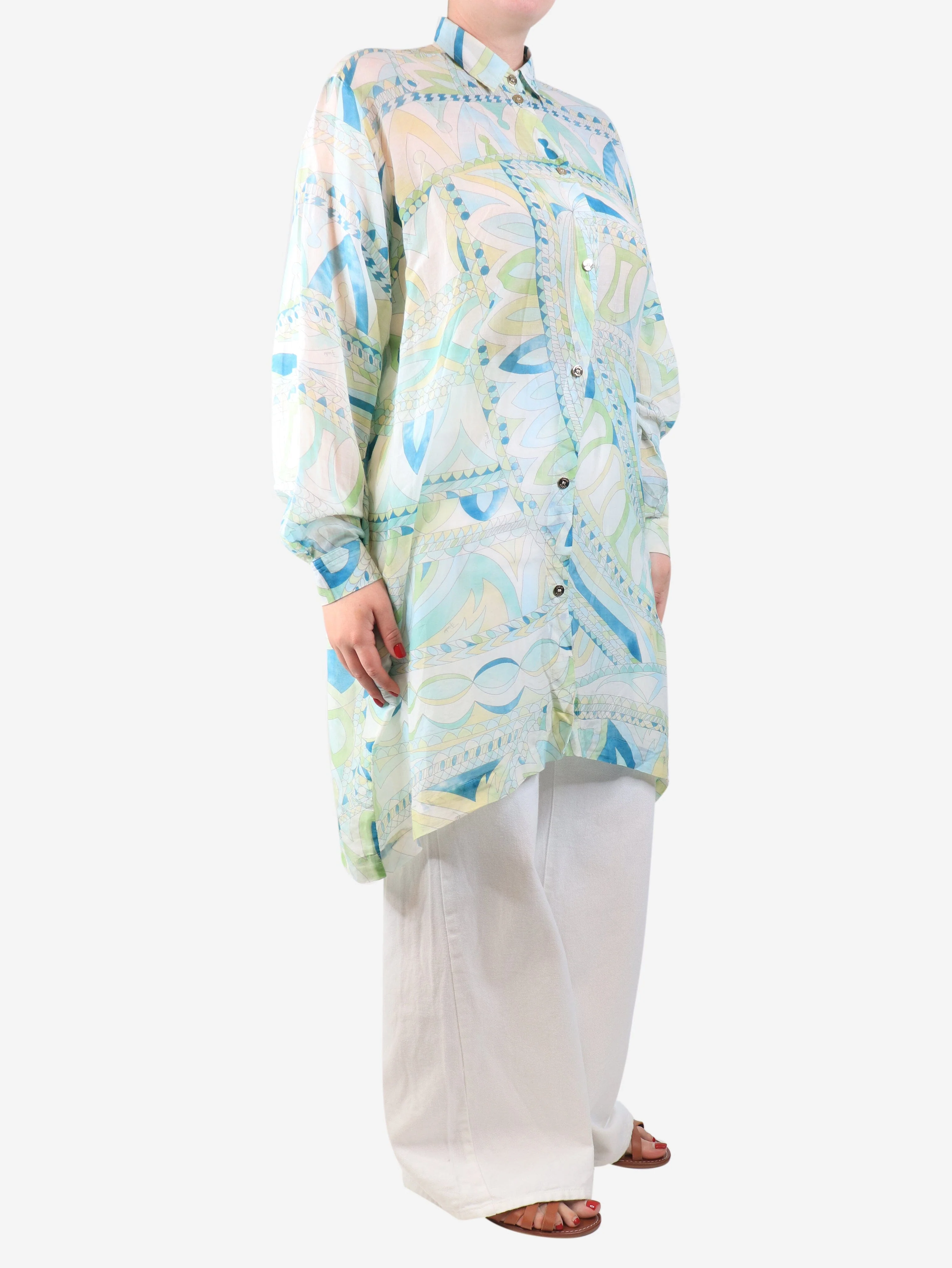 Green sheer shirt dress - size UK 12 - Image 3