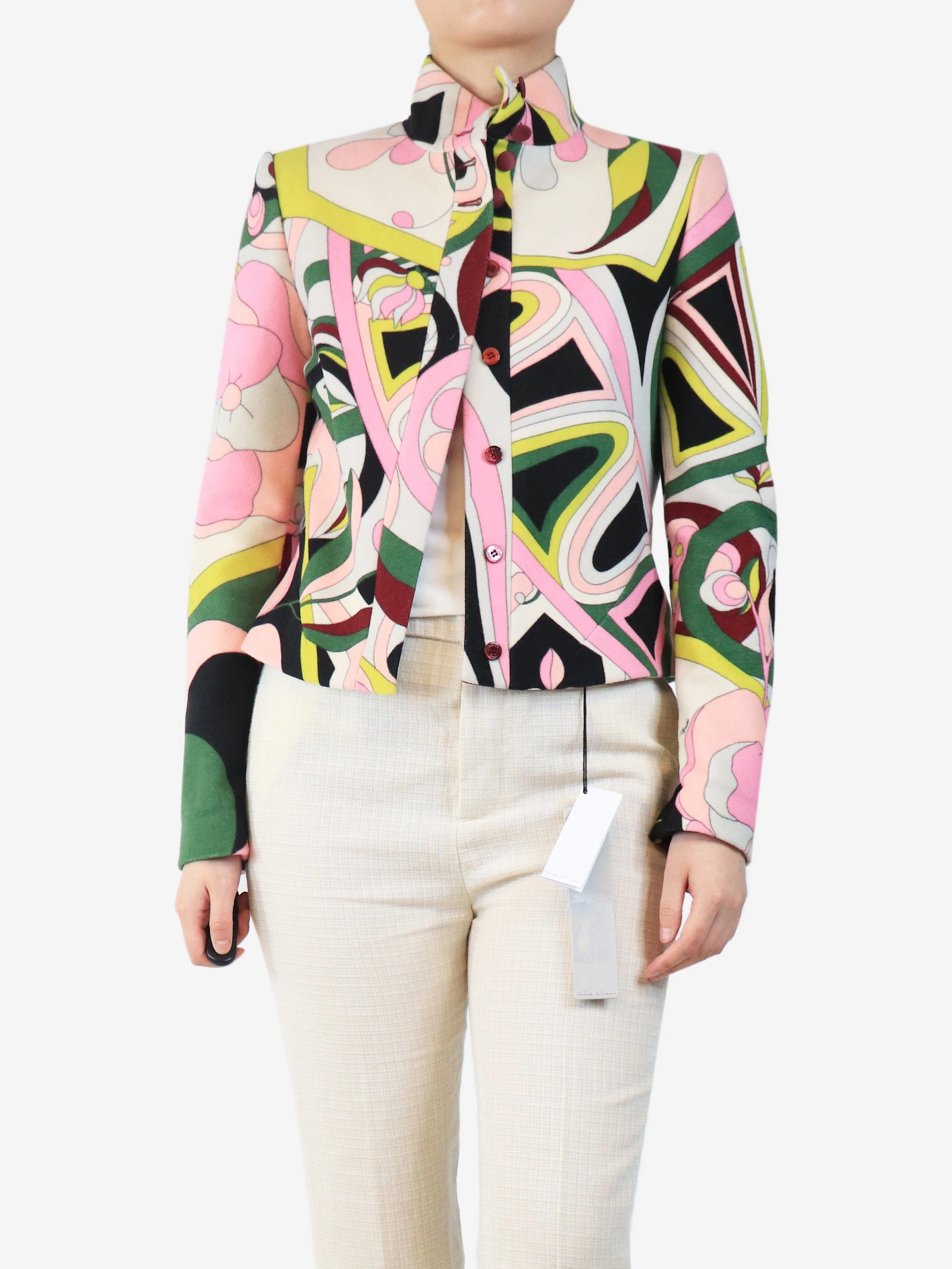 Multicolour printed wool jacket - size UK 12