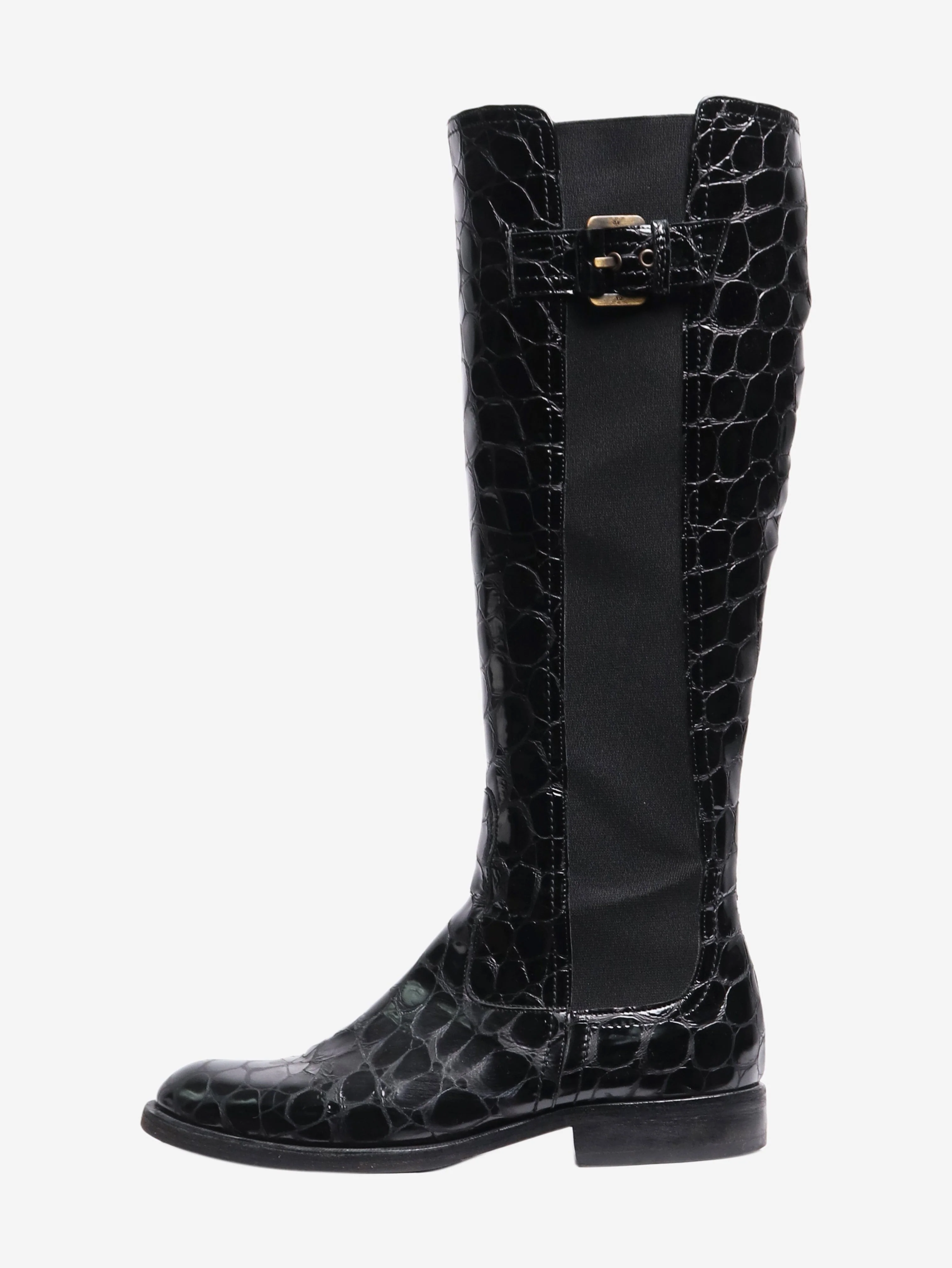 Black croc effect knee-high Chelsea boots - size EU 37