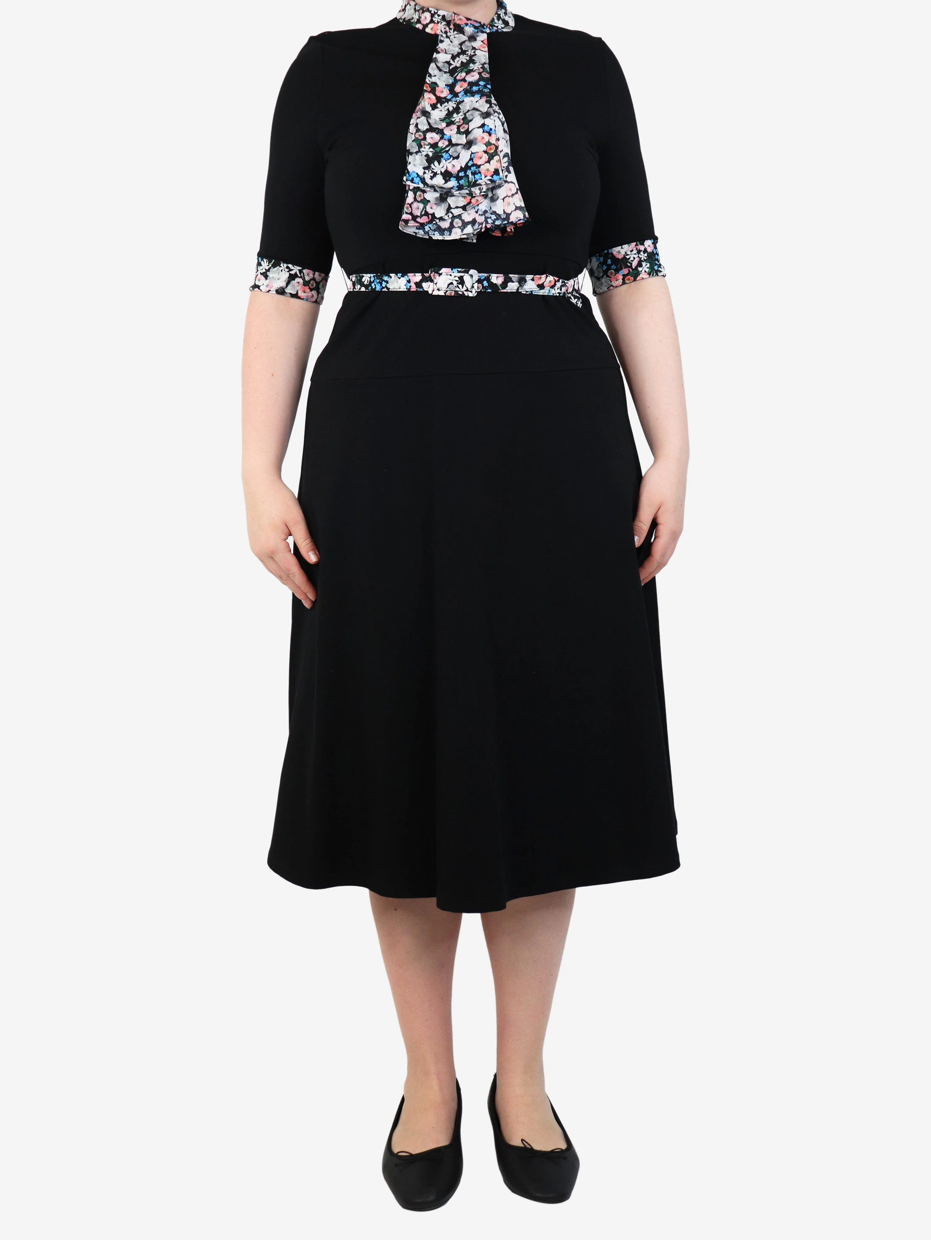 Black Gilliam floral-print midi dress - size UK 14