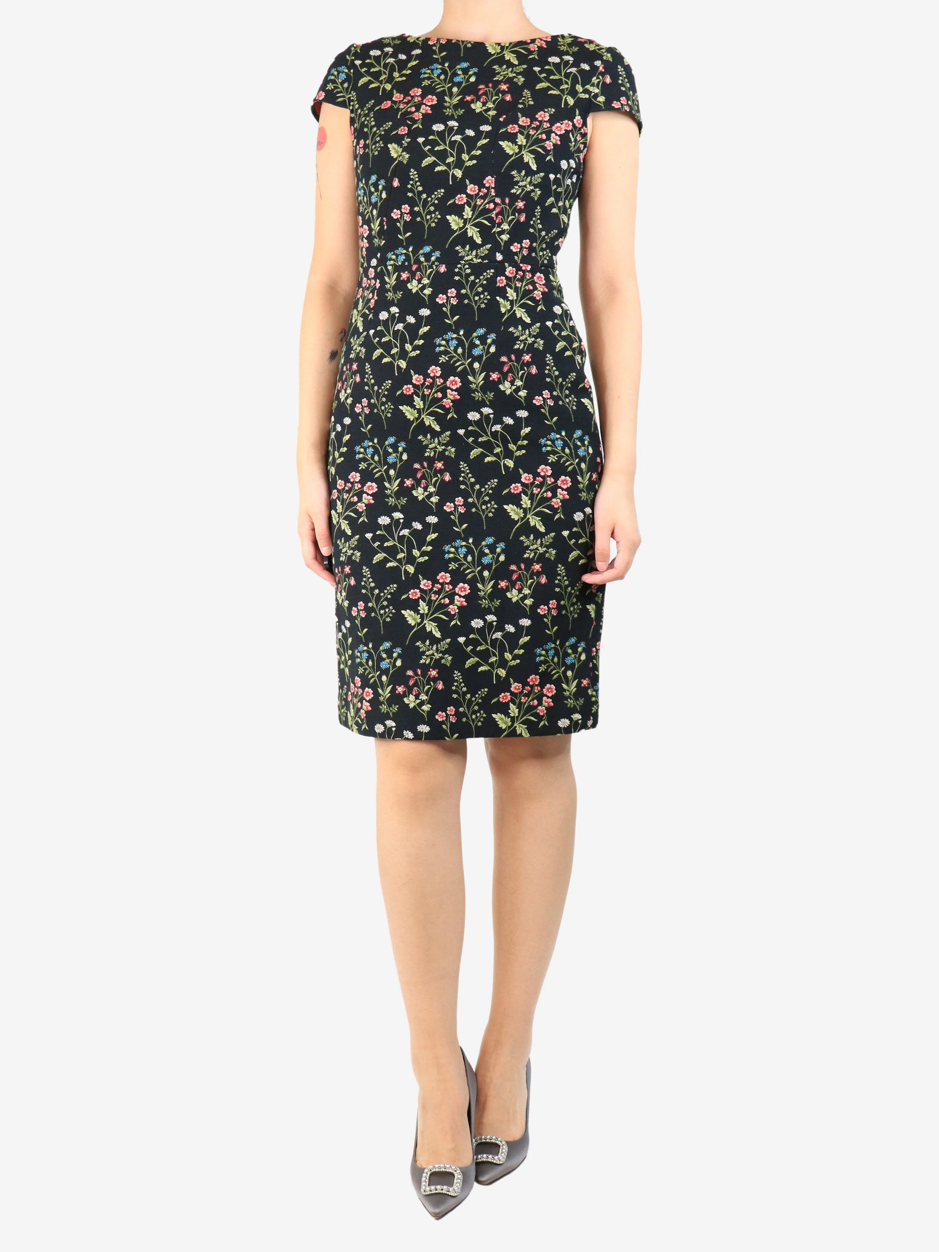 Black Marion floral jacquard midi dress - size UK 10 - Image 3