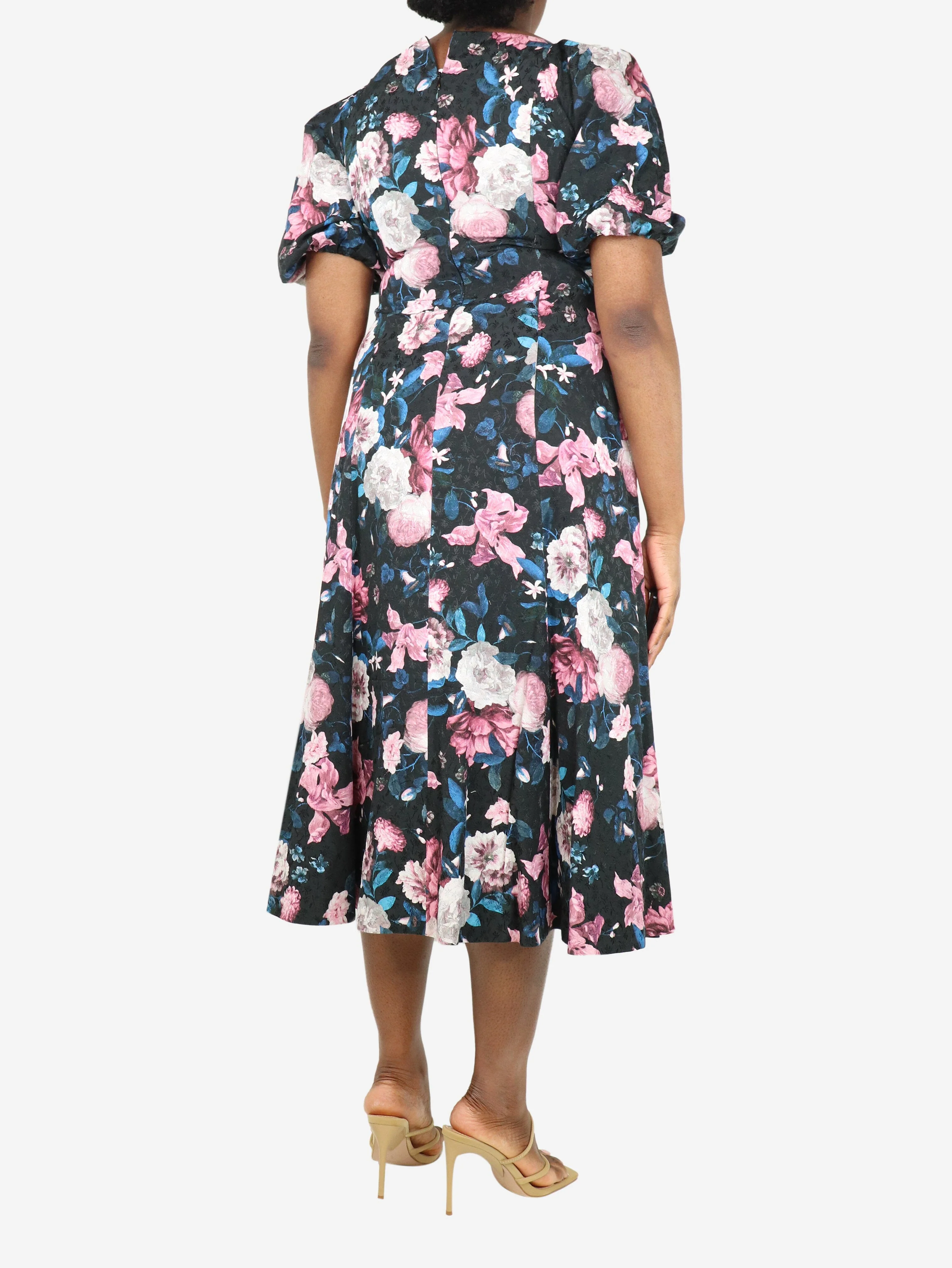 Multi bouquet-print cotton-blend midi dress - size UK 14 - Image 2