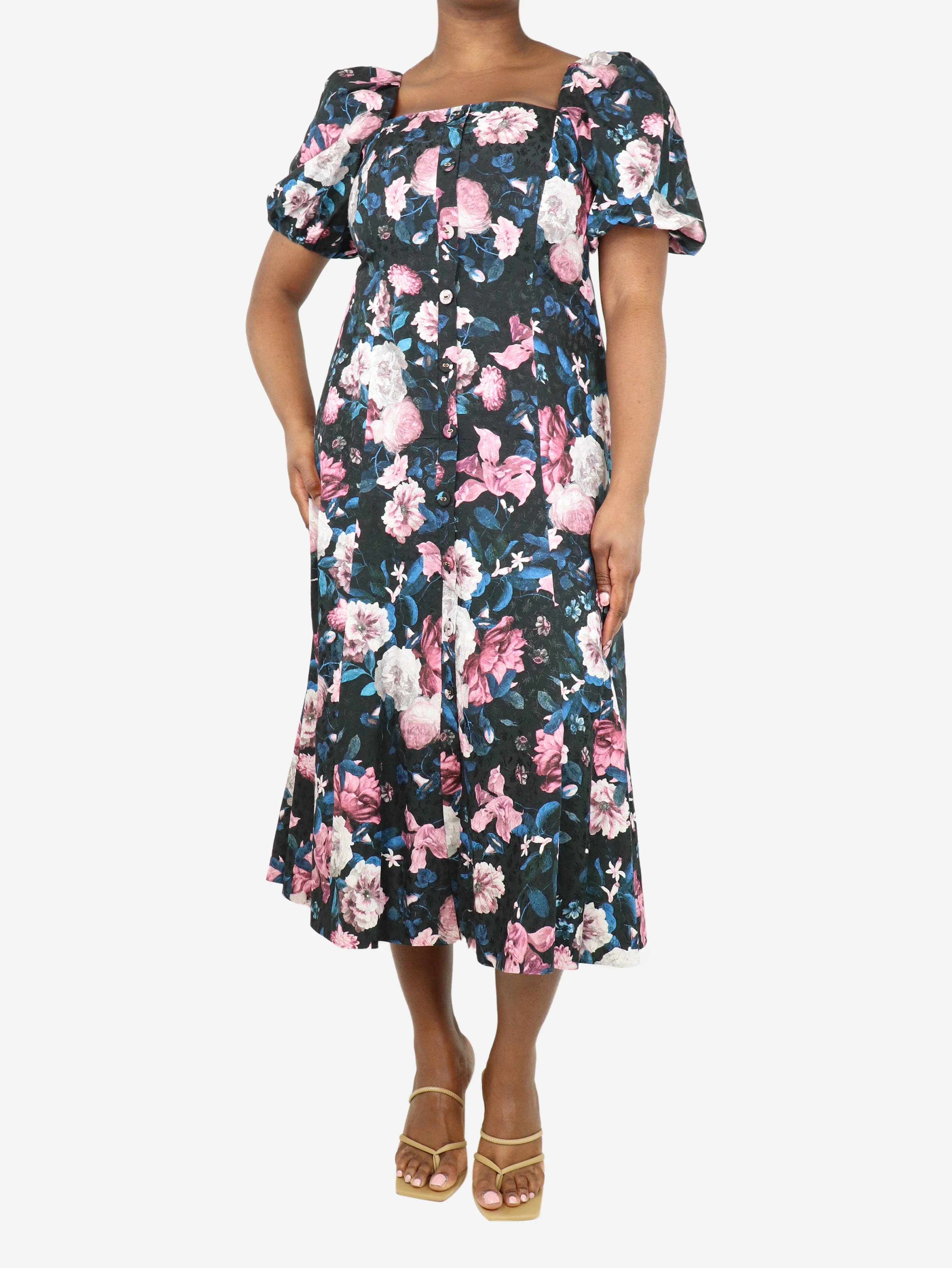 Multi bouquet-print cotton-blend midi dress - size UK 14 - Image 3