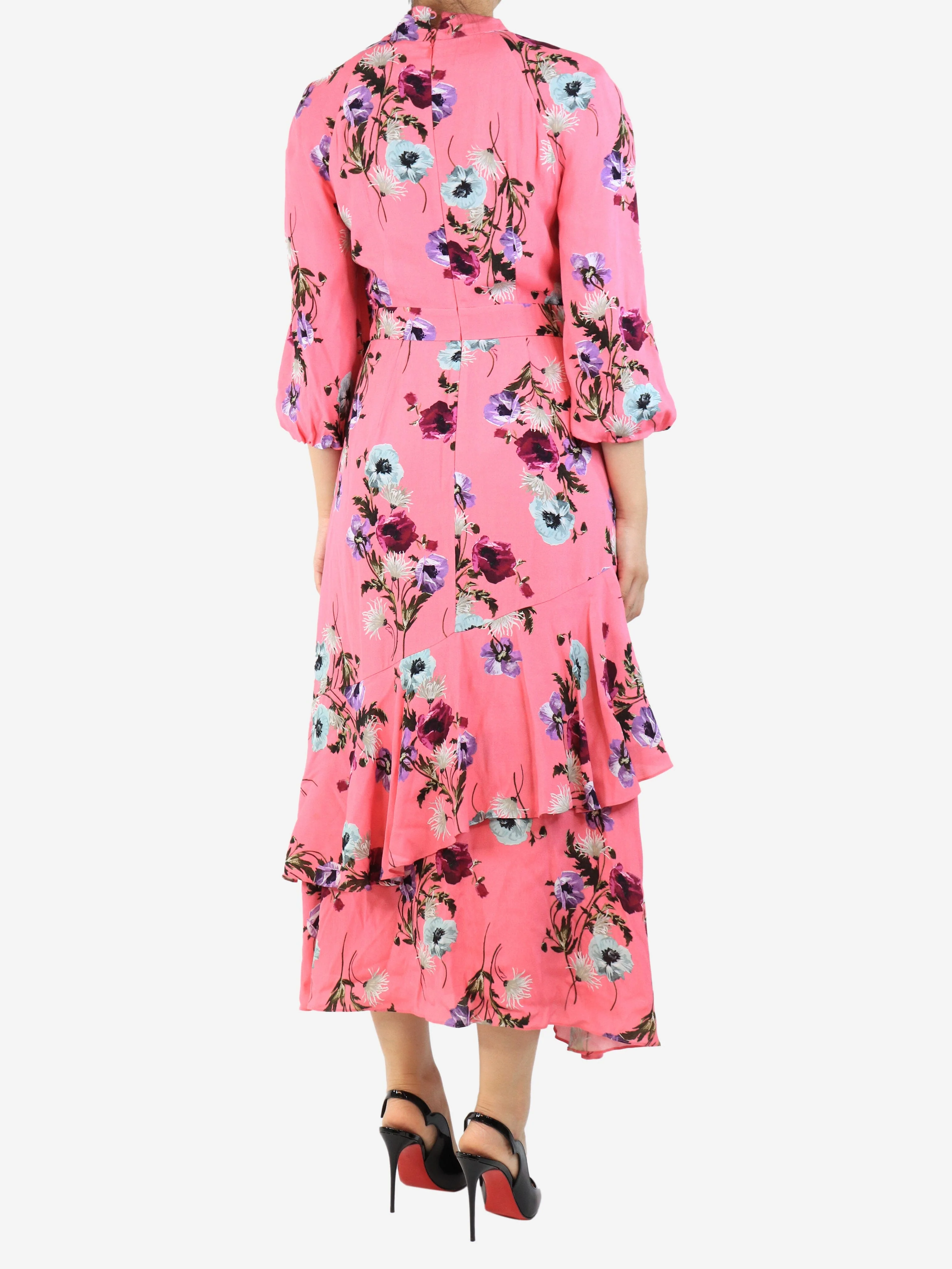 Pink floral crepe midi dress - size UK 10 - Image 2