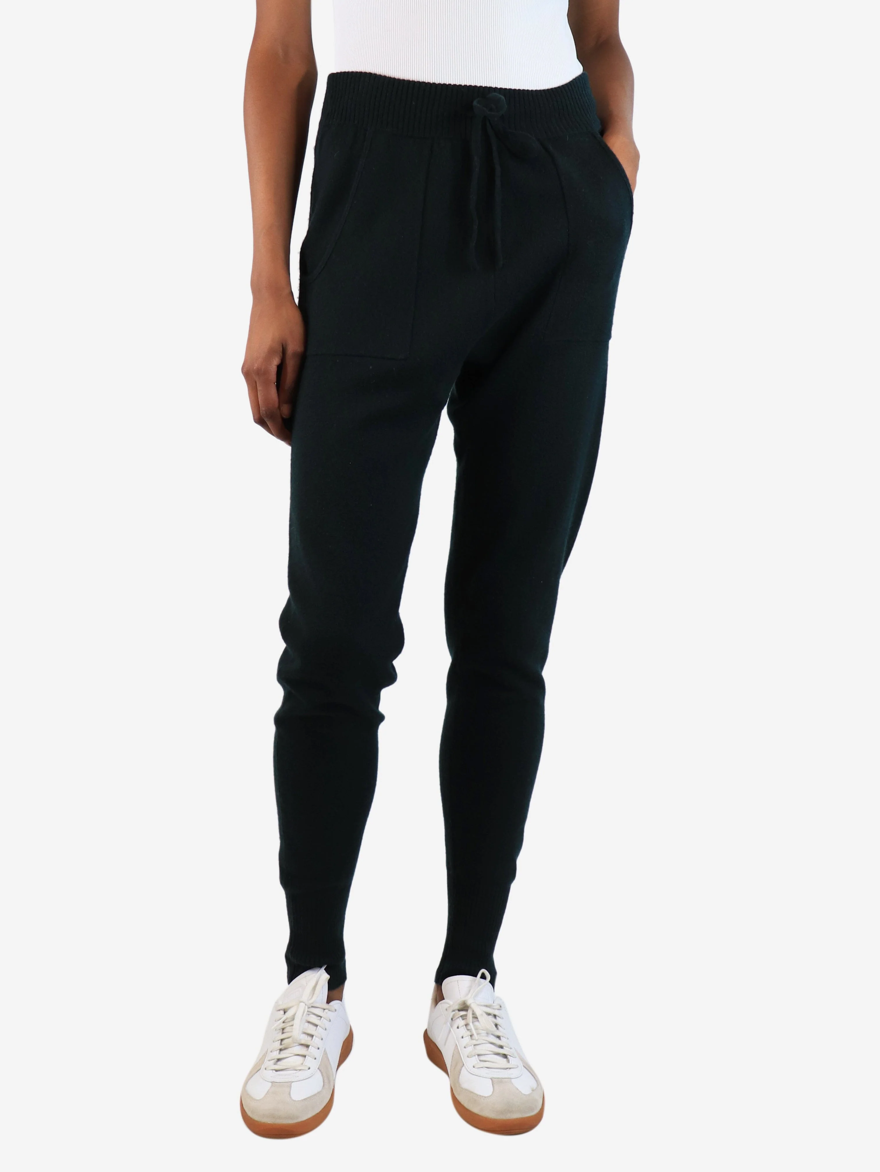 Dark green wool-blend knit trousers - size M