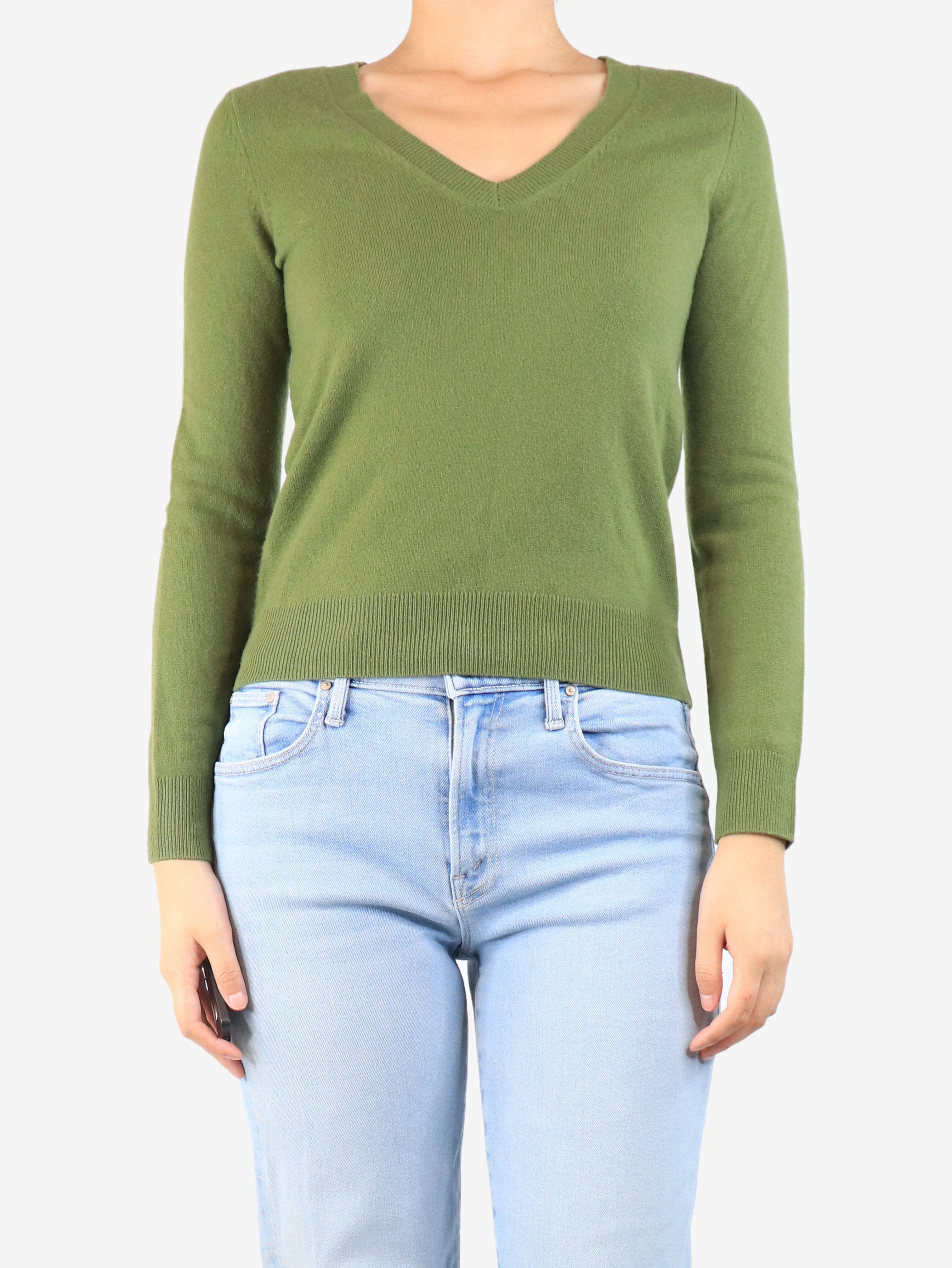 Green cashmere v-neck jumper - size S