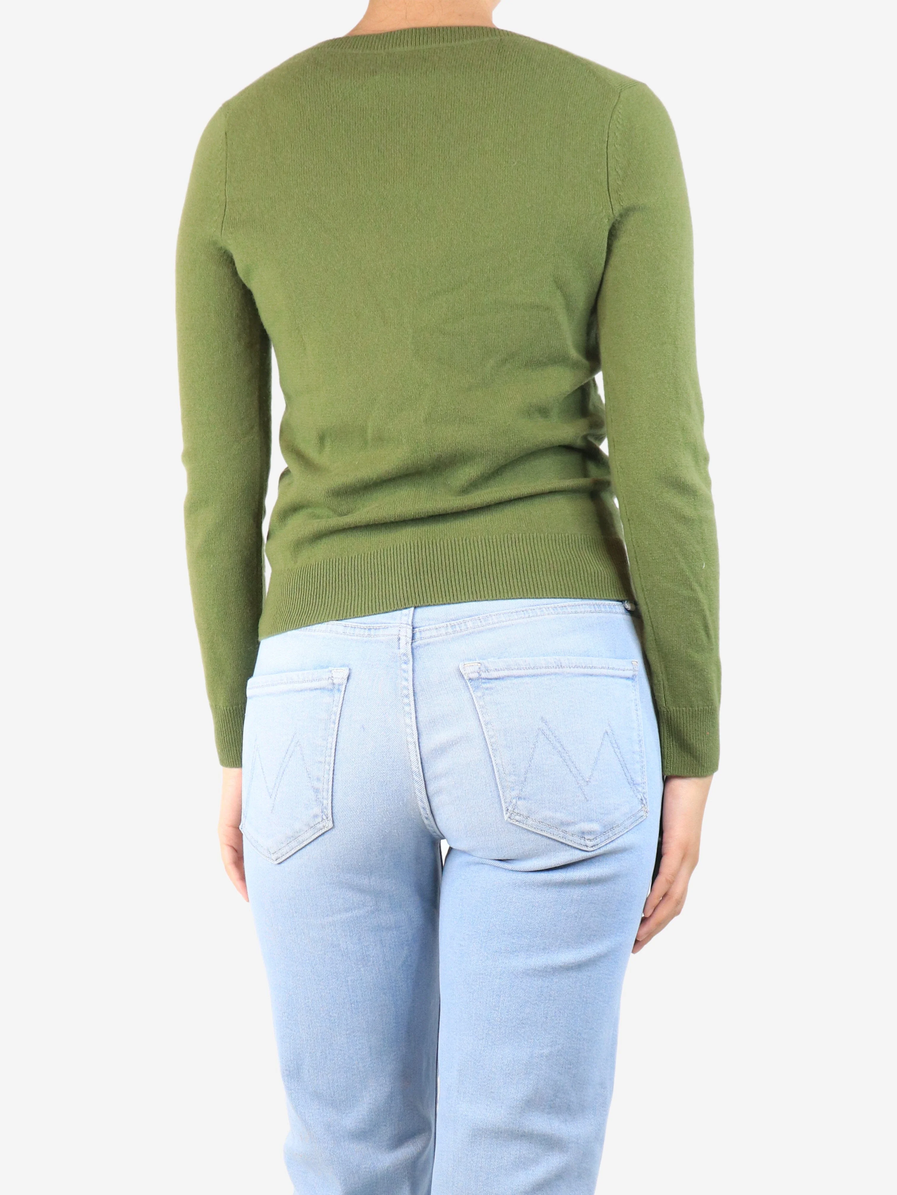 Green cashmere v-neck jumper - size S - Image 2