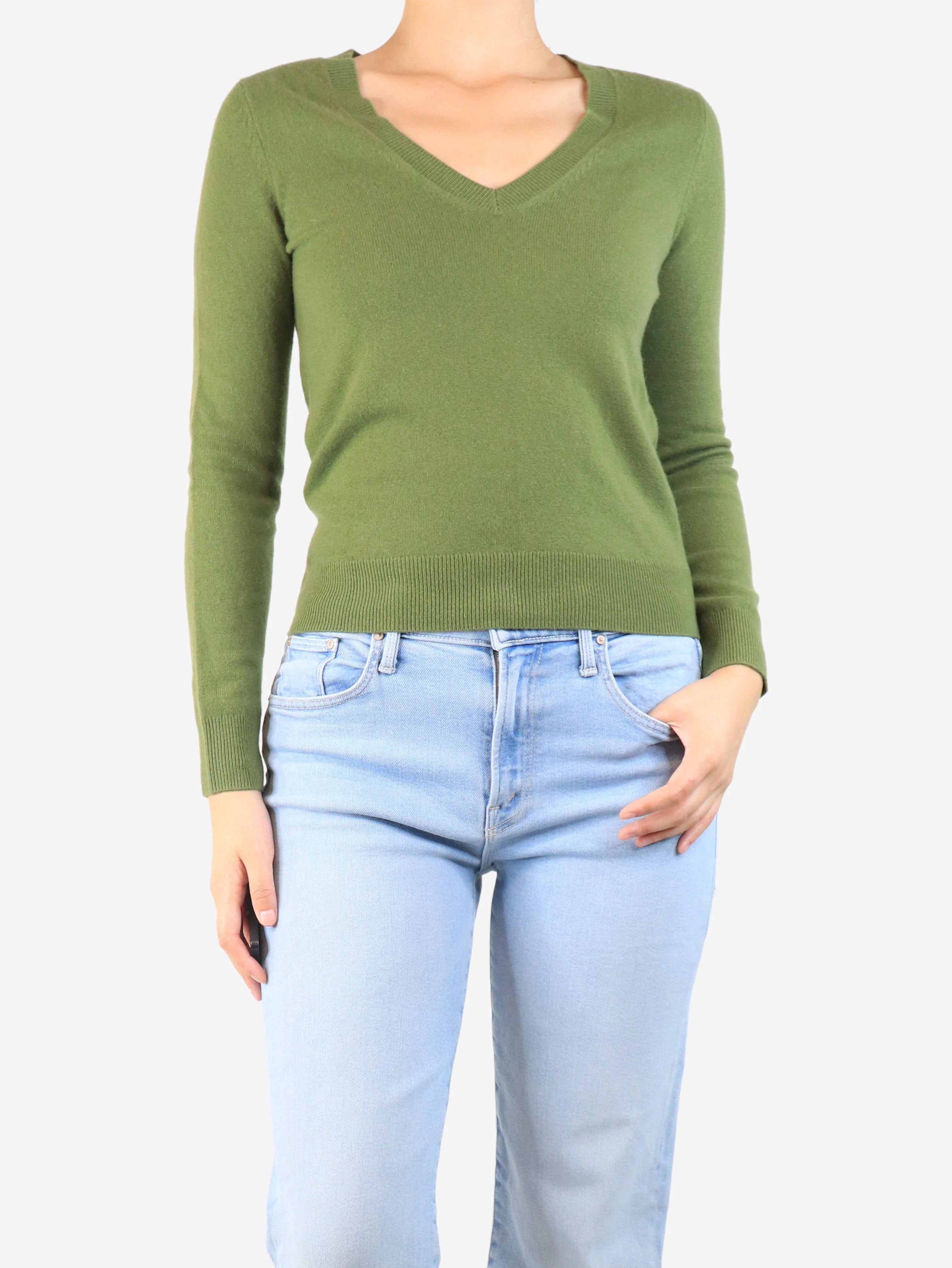 Green cashmere v-neck jumper - size S - Image 3