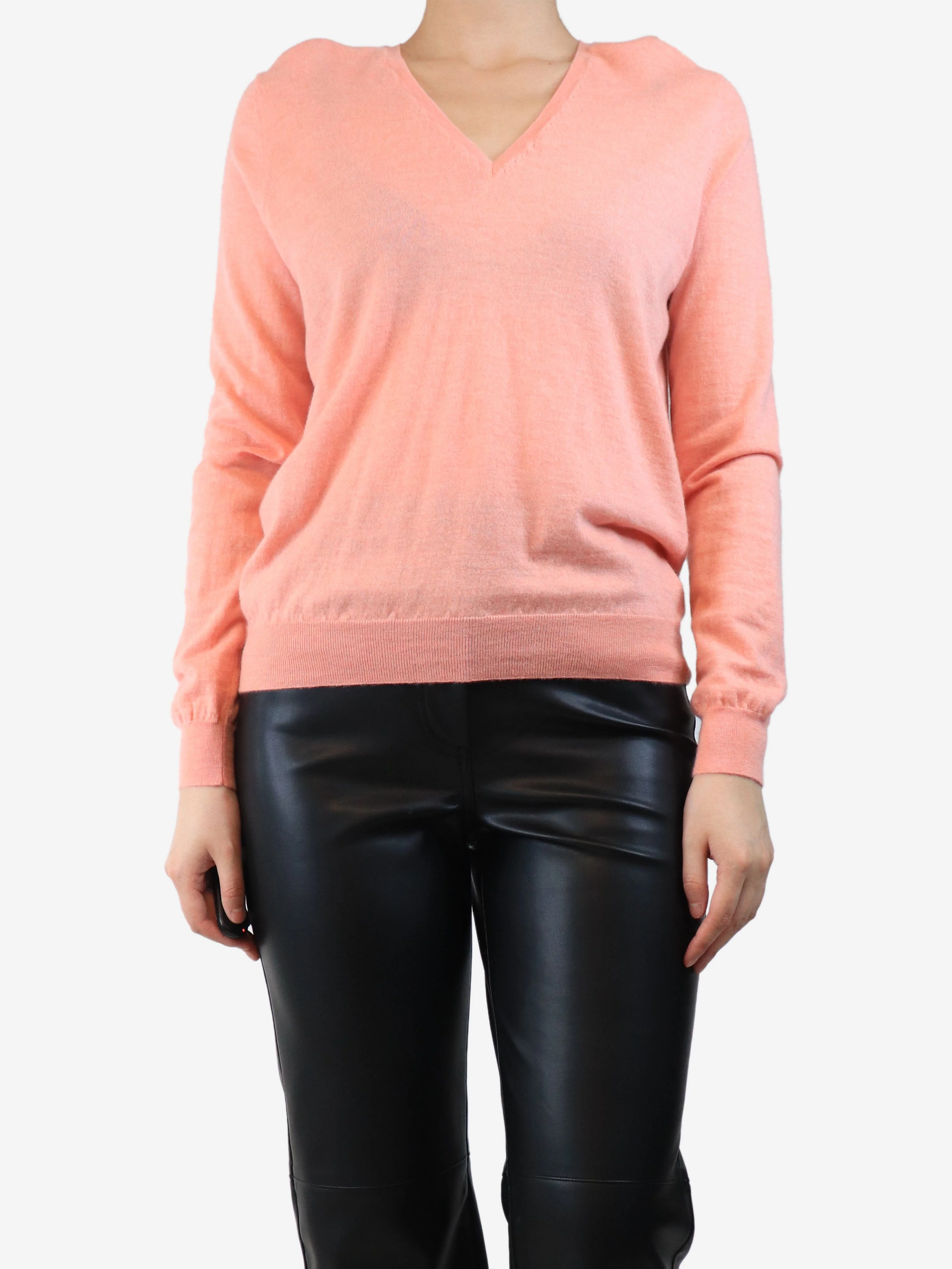 Pink cashmere V-nevk jumper - size L