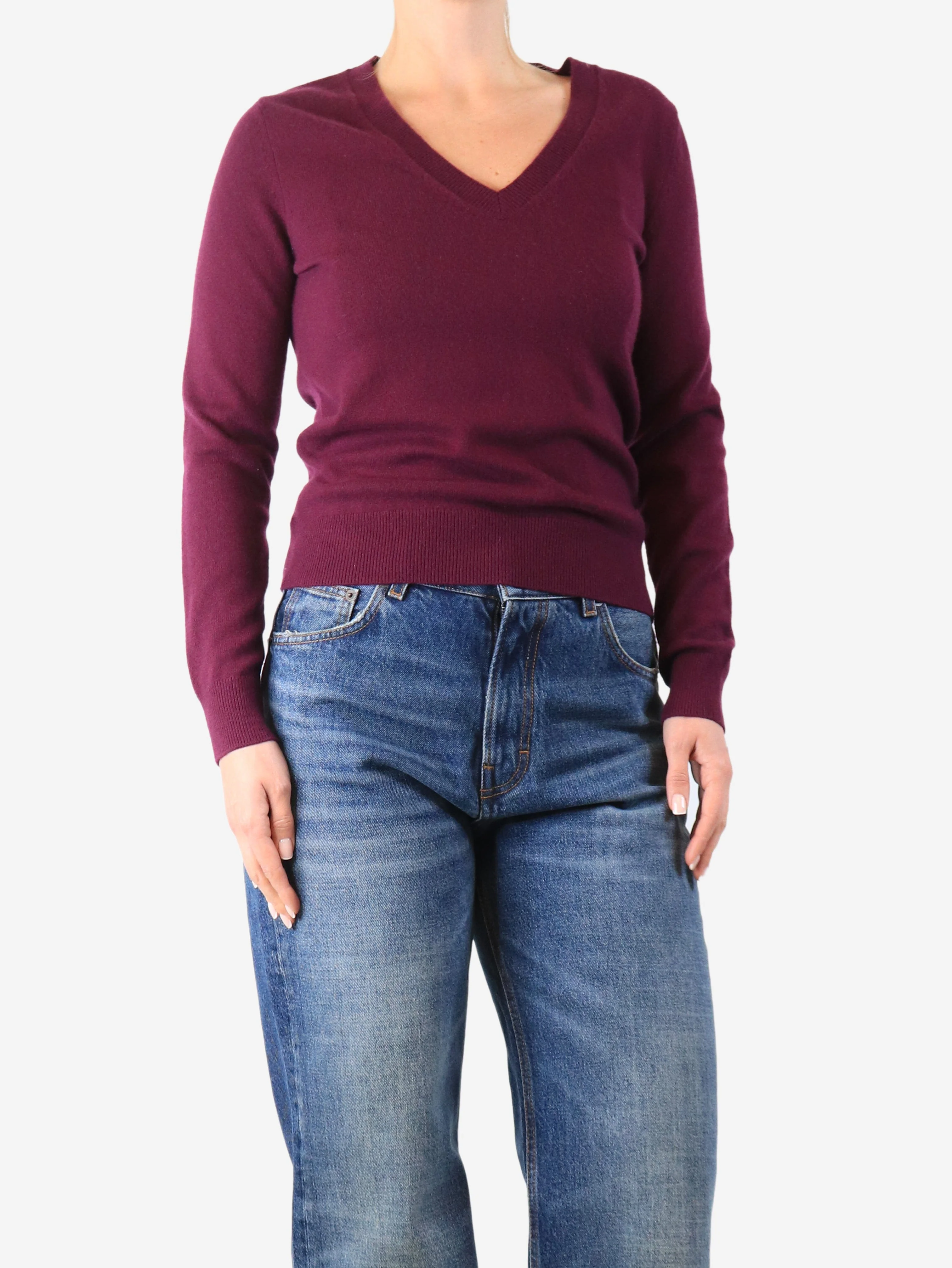 Purple cashmere v-neck jumper - size M - Image 3