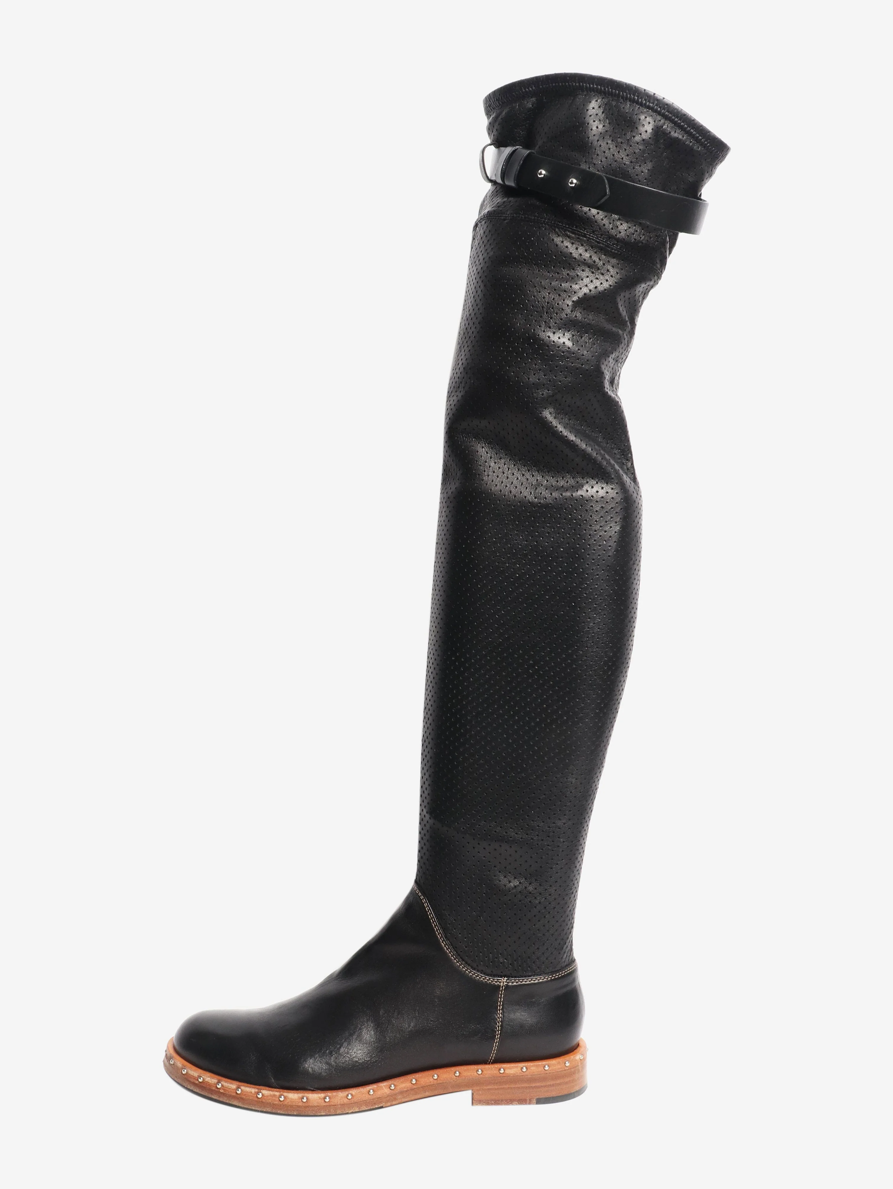 Black perforated knee high boots - size EU 39