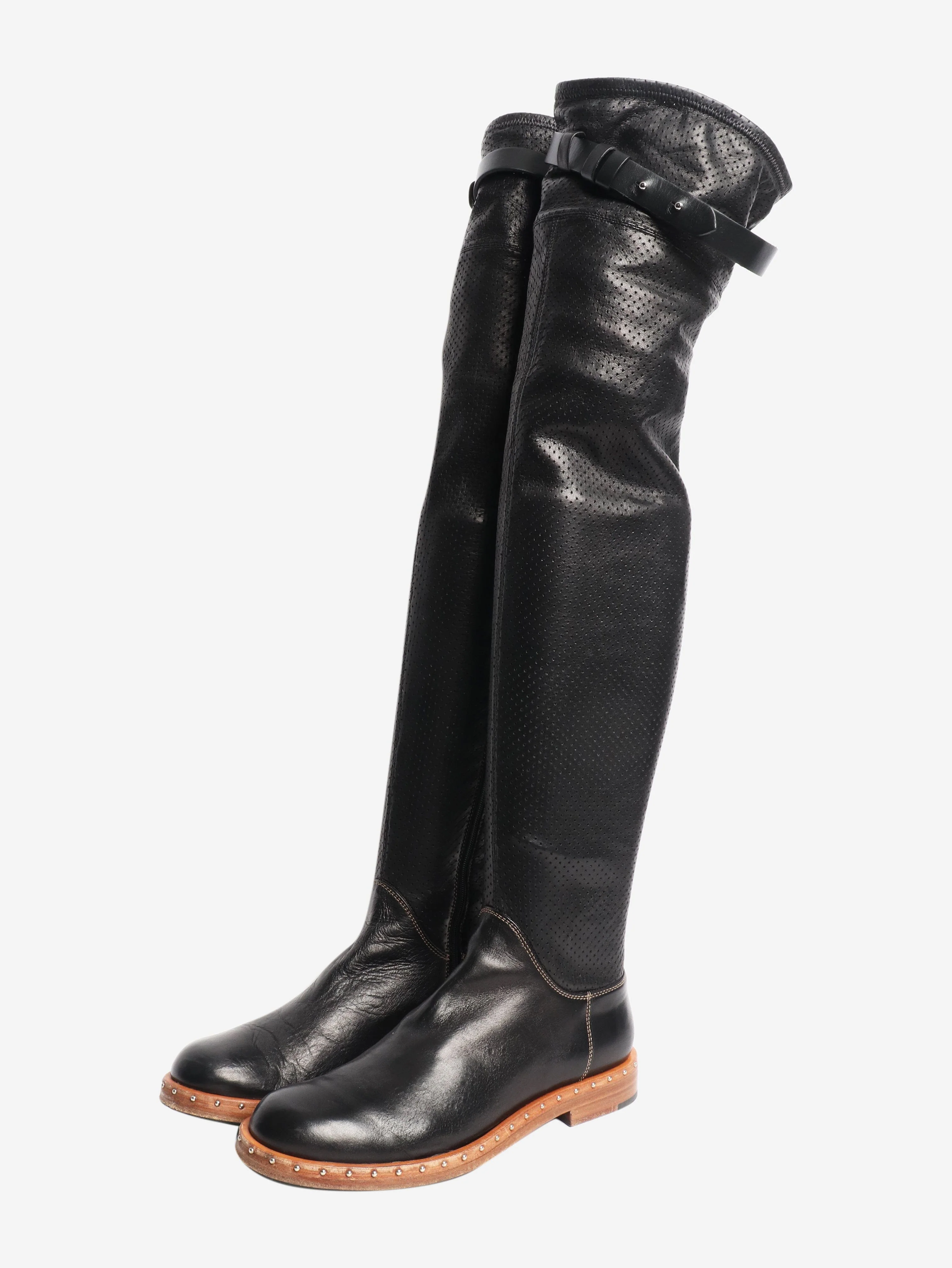 Black perforated knee high boots - size EU 39 - Image 2