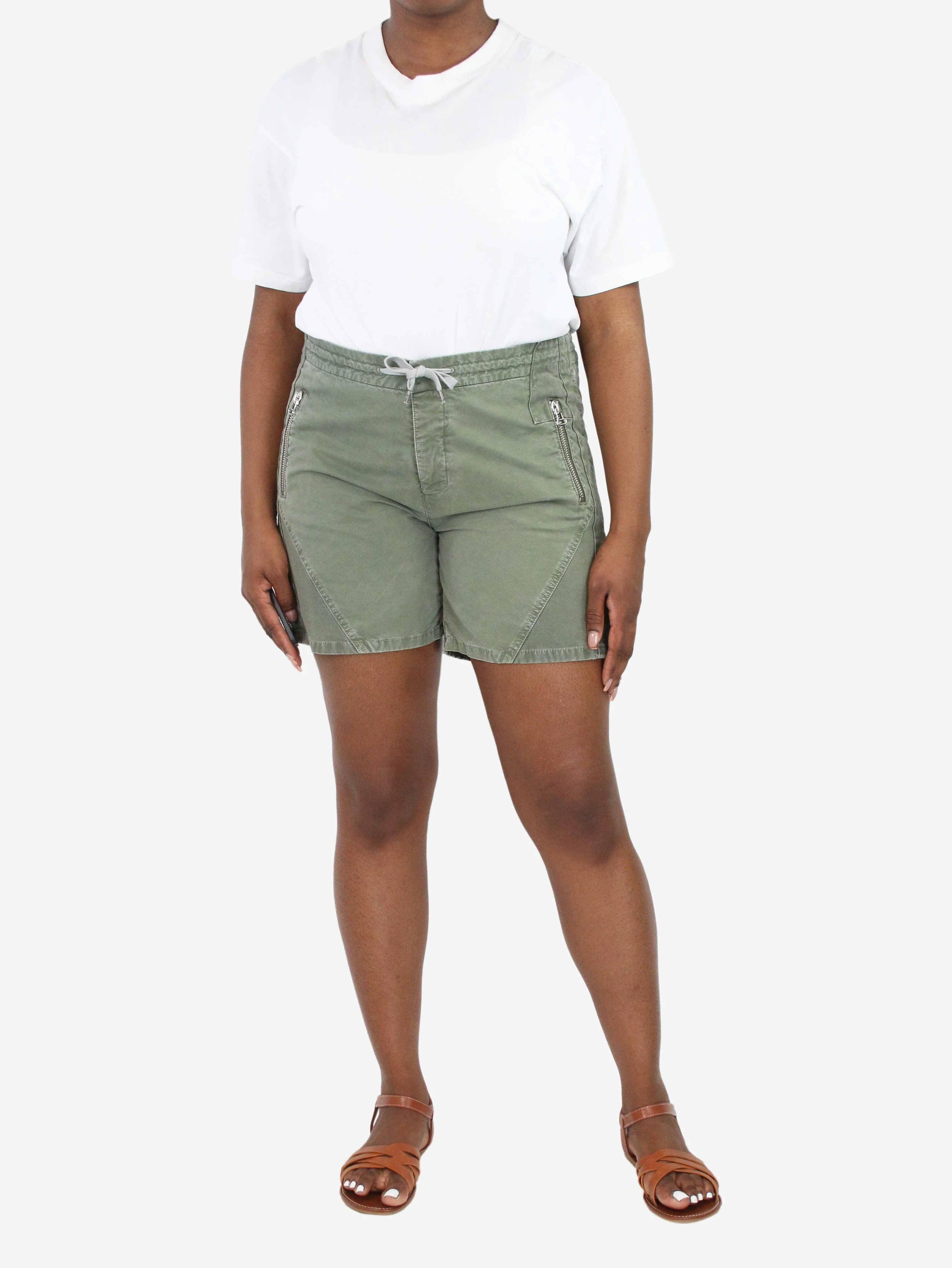 Green drawstring panelled shorts - size UK 14 - Image 2