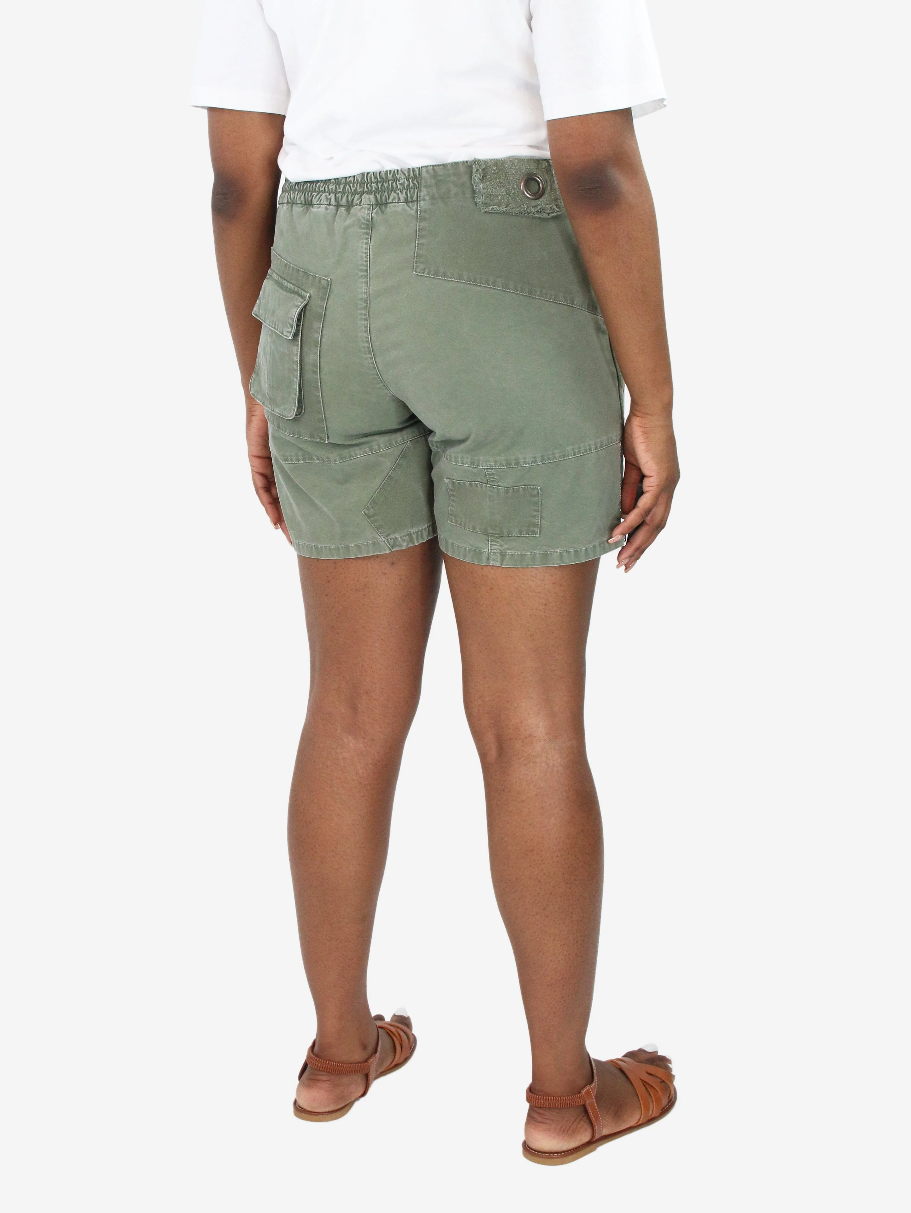 Green drawstring panelled shorts - size UK 14 - Image 3
