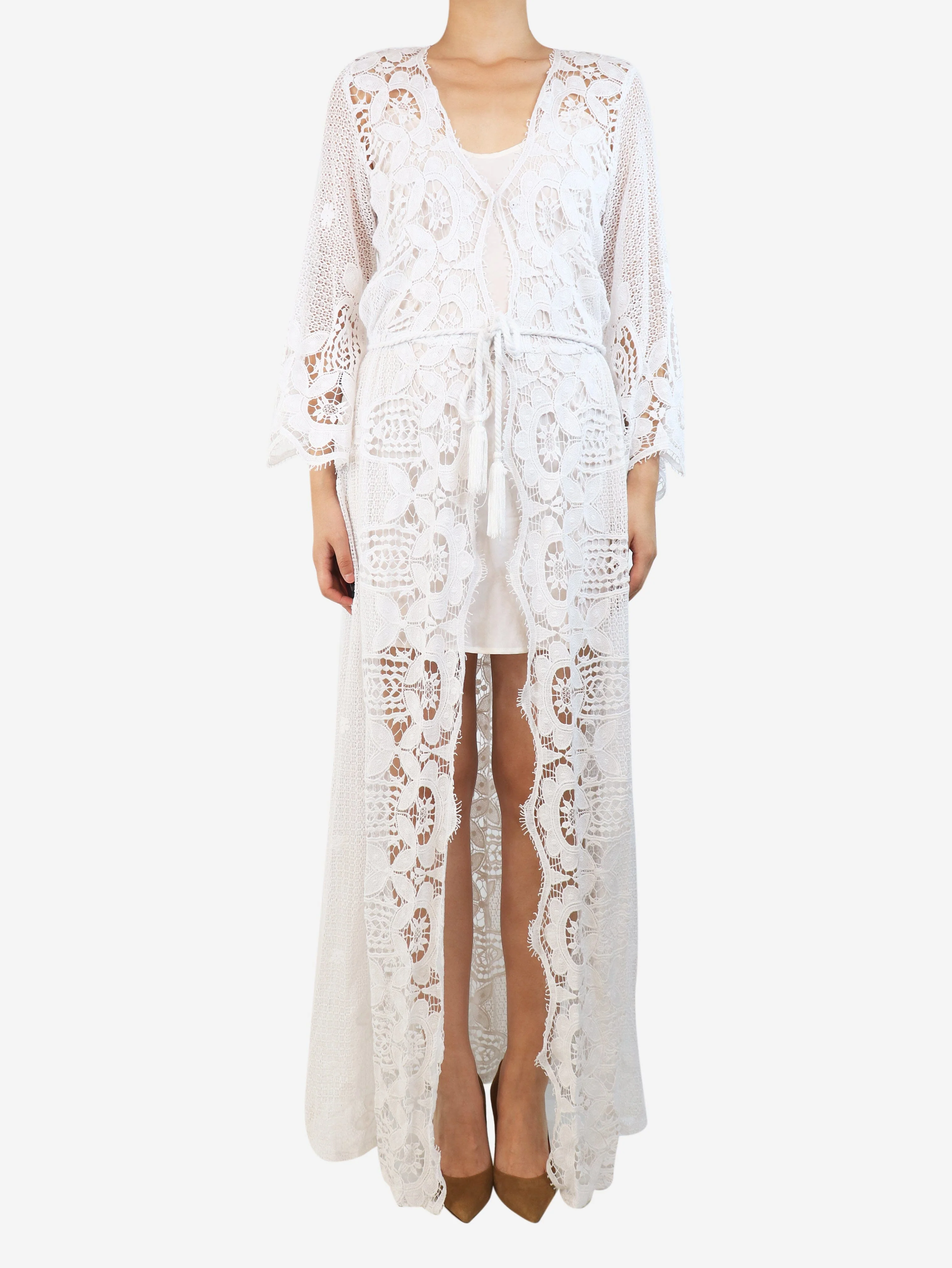 White lace maxi dress with slip - size S - Image 3