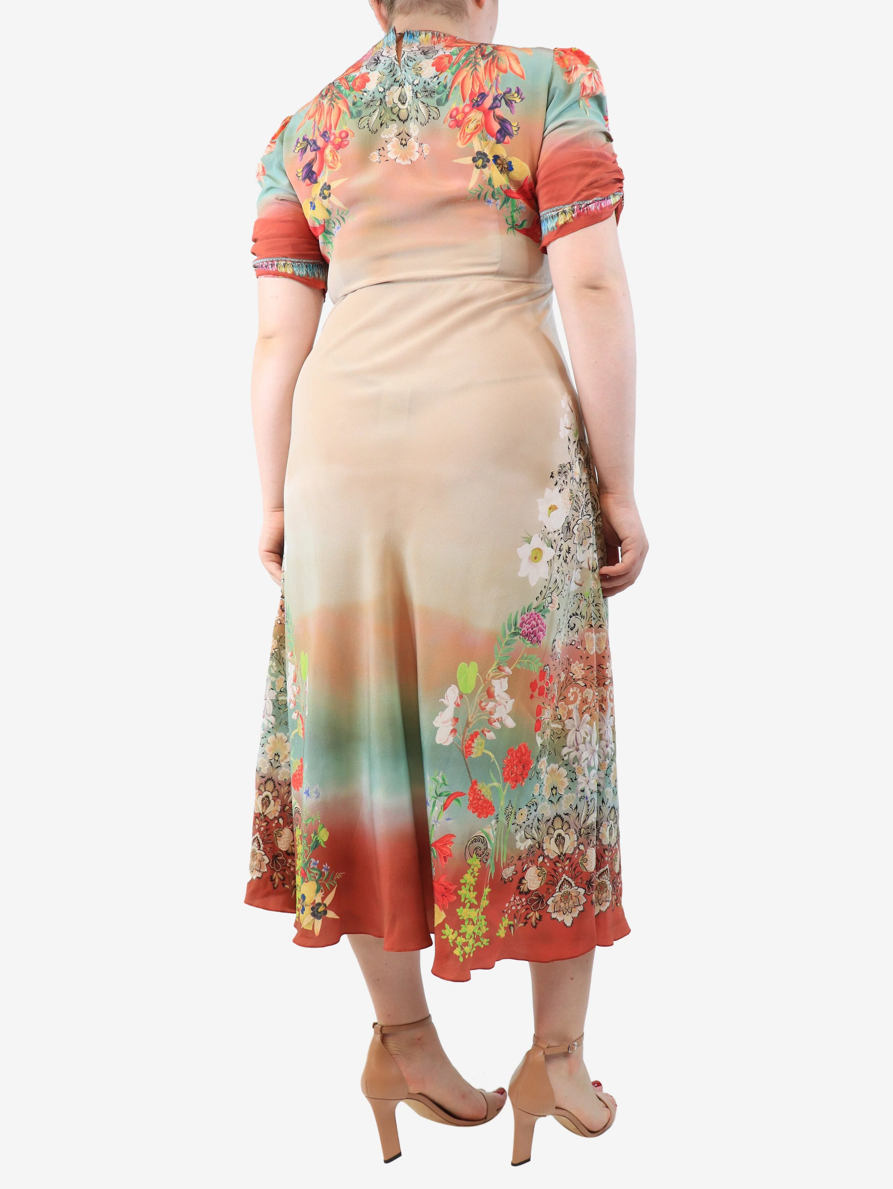 Beige ombre floral midi dress - size UK 14 - Image 2