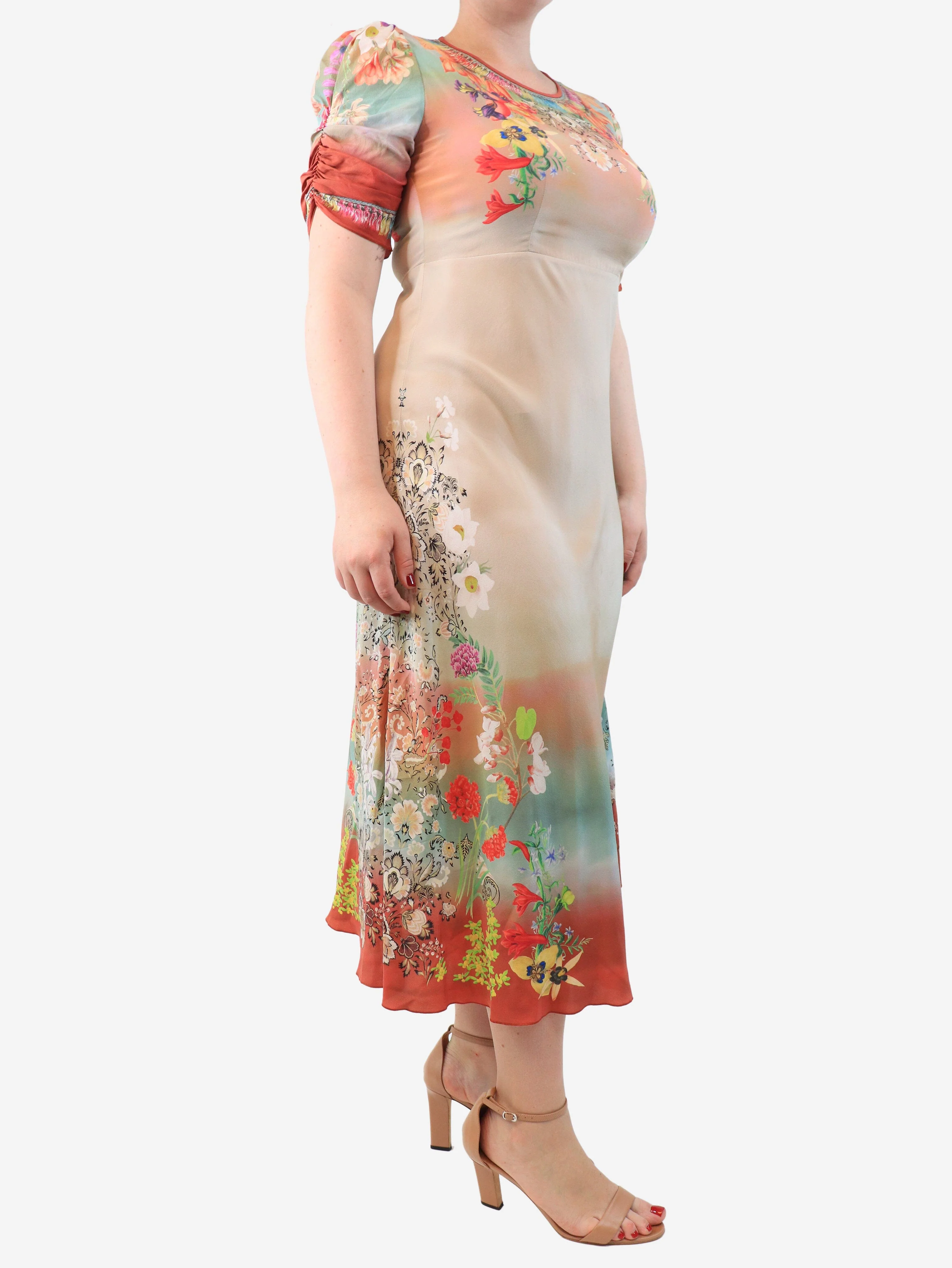 Beige ombre floral midi dress - size UK 14 - Image 3