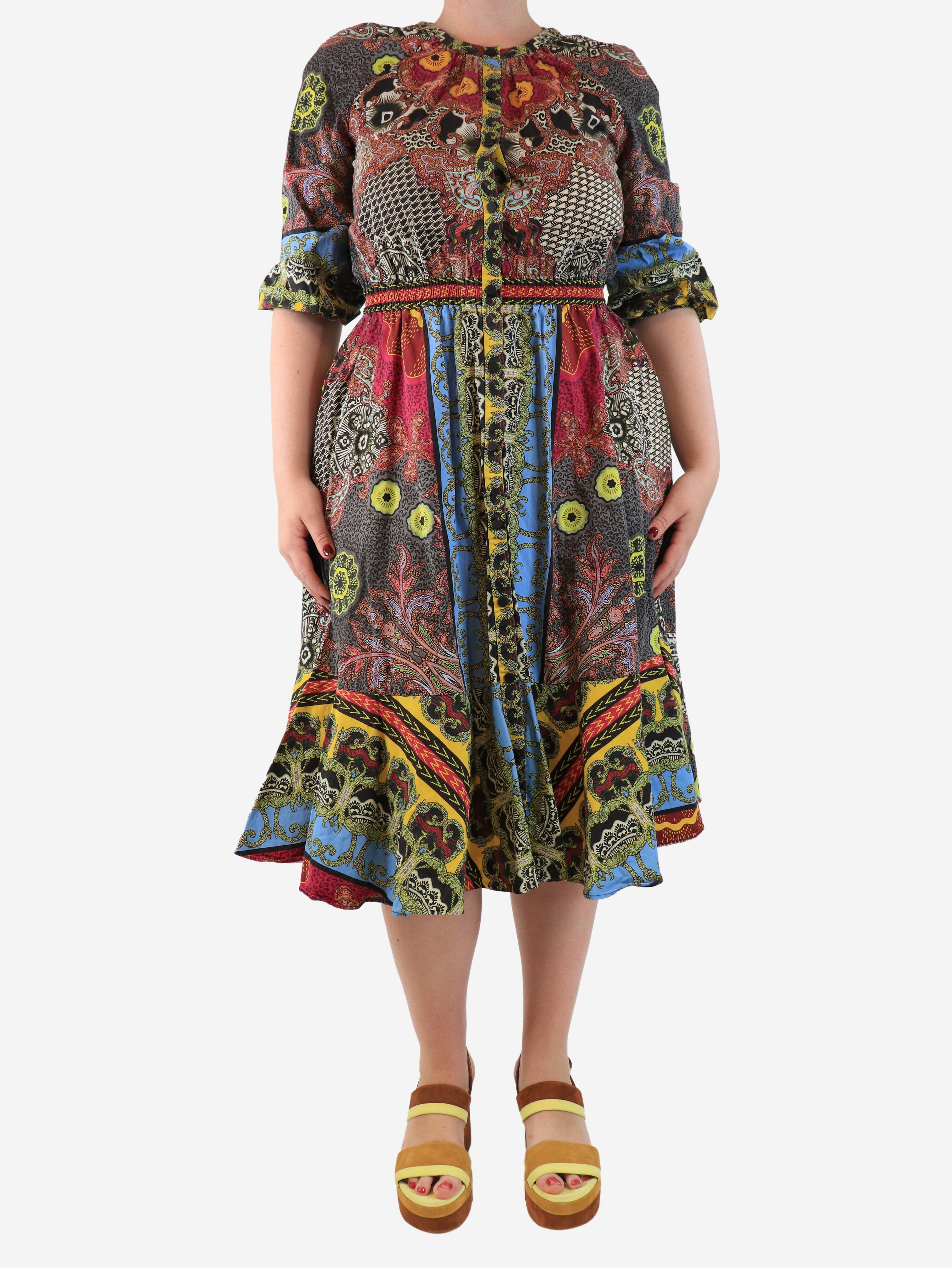Multi floral button-down maxi dress - size UK 14