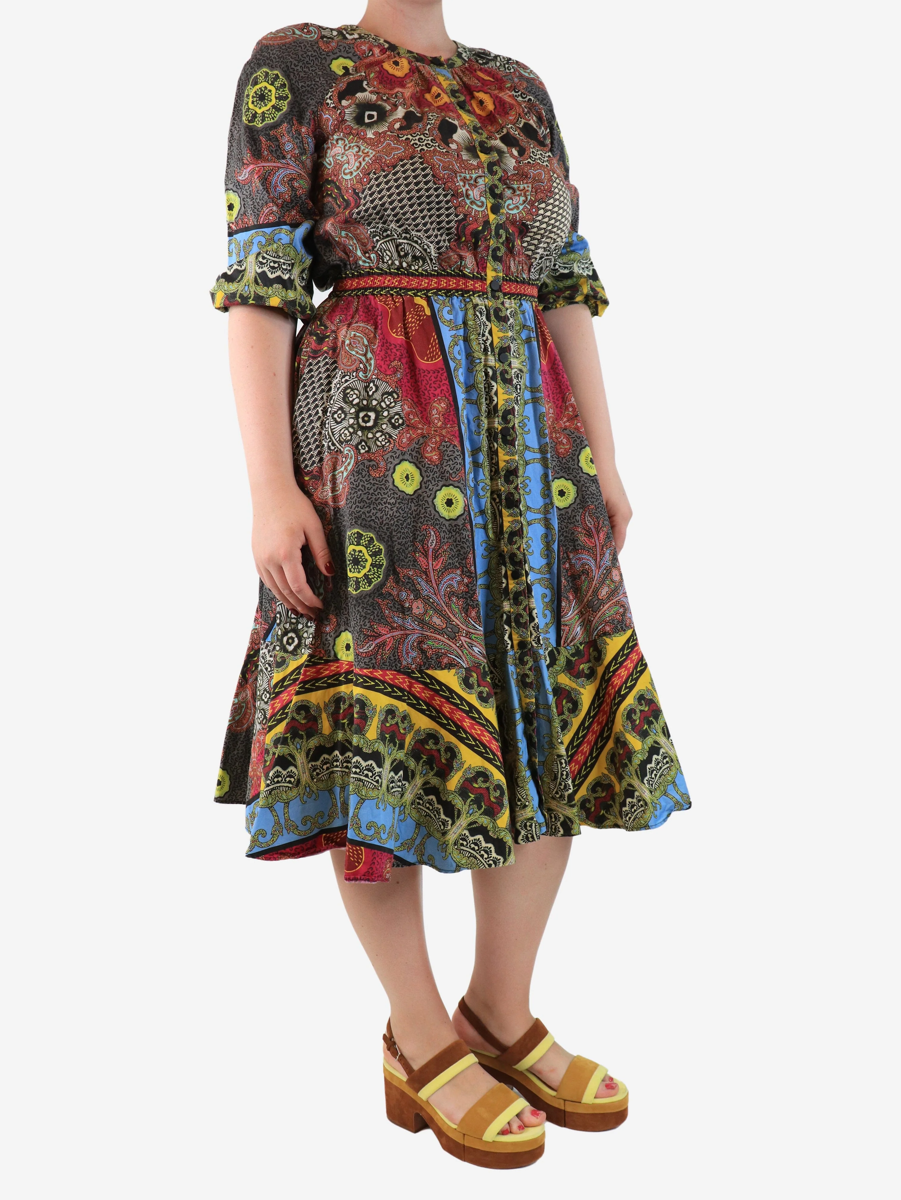 Multi floral button-down maxi dress - size UK 14 - Image 3