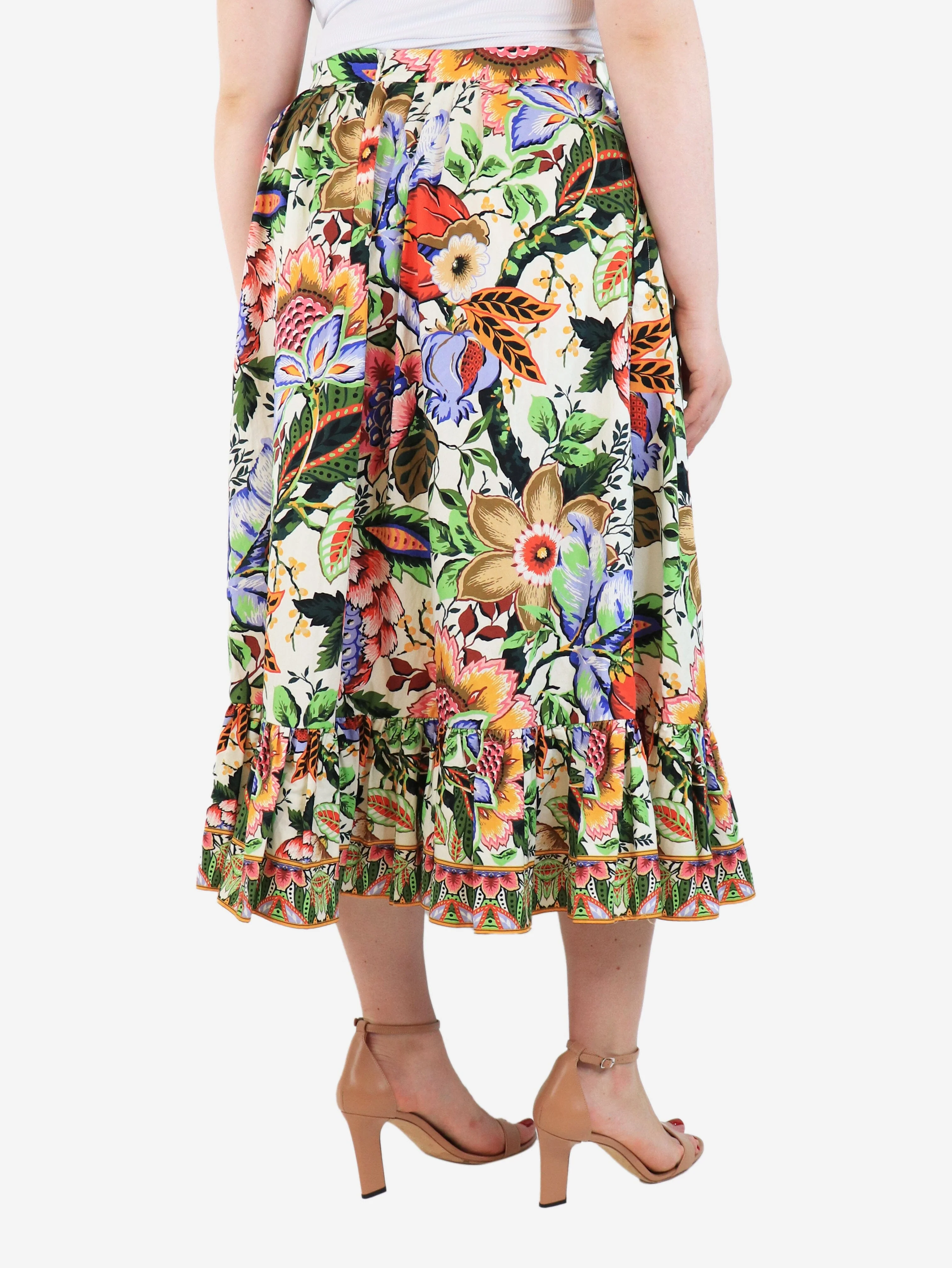 Multicolour floral ruffle-hem midi skirt - size UK 12 - Image 3