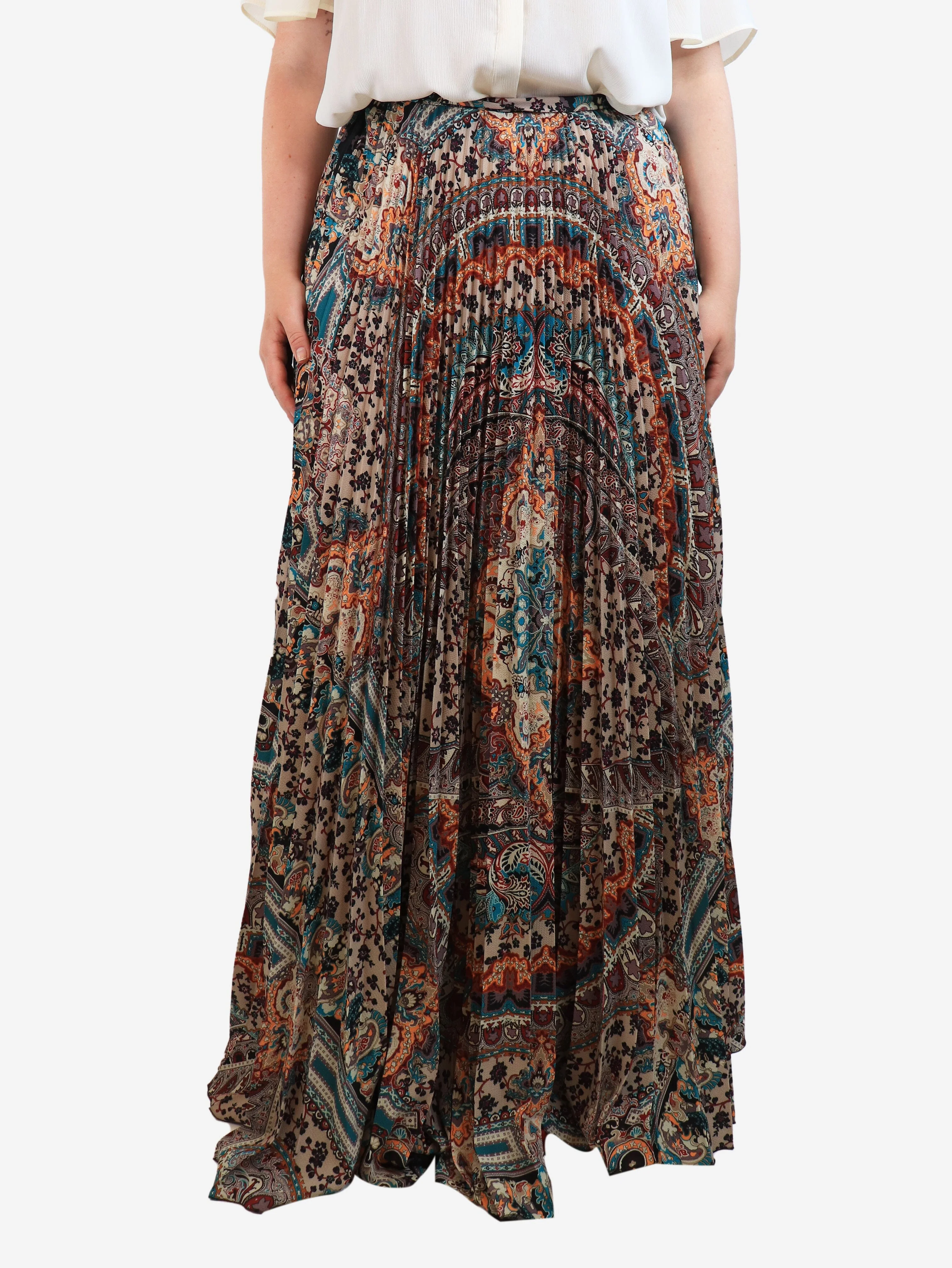 Multicolour pleated maxi skirt - size UK 14